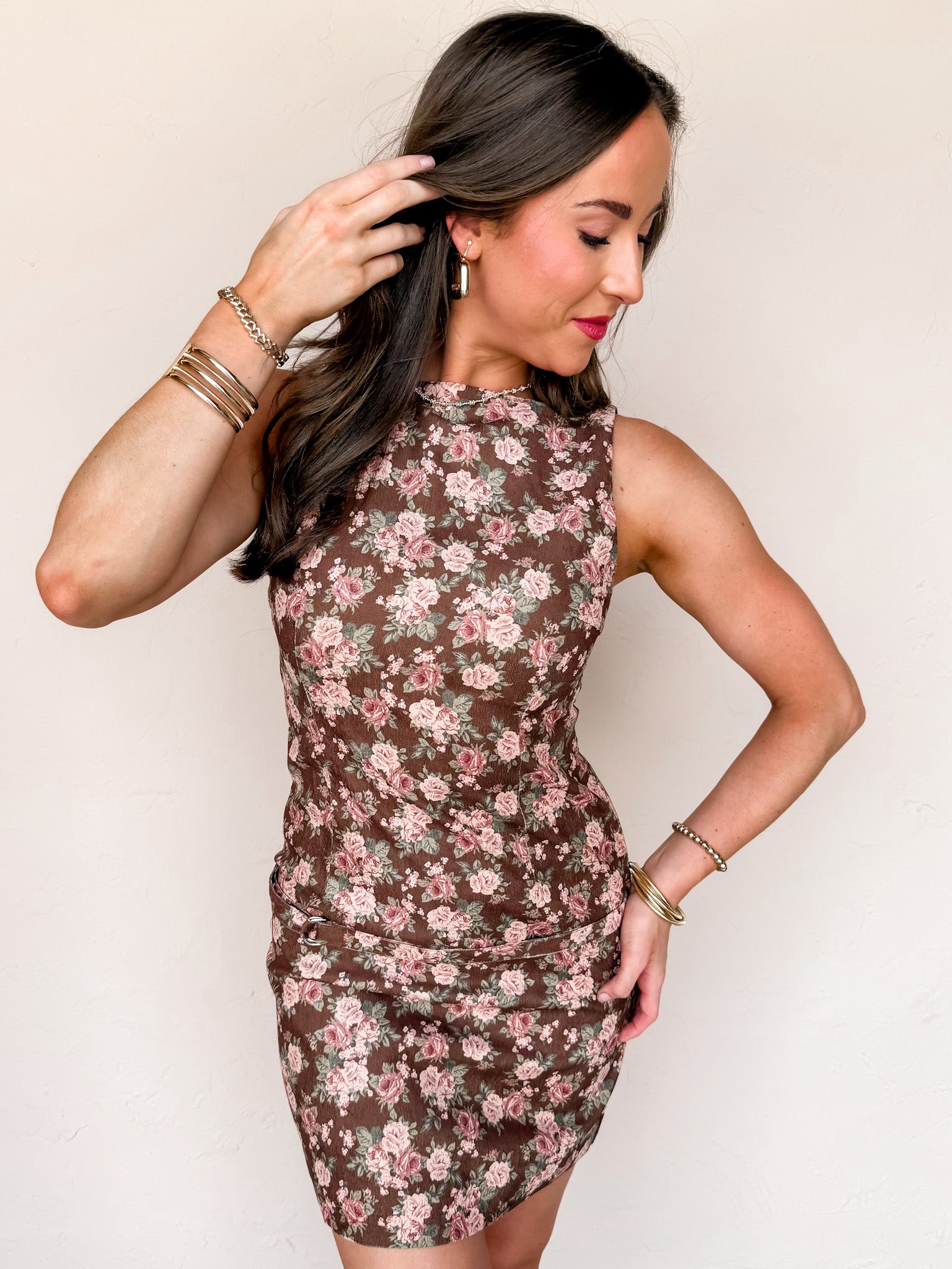 Thankful Heart Floral Belted Mini Dress