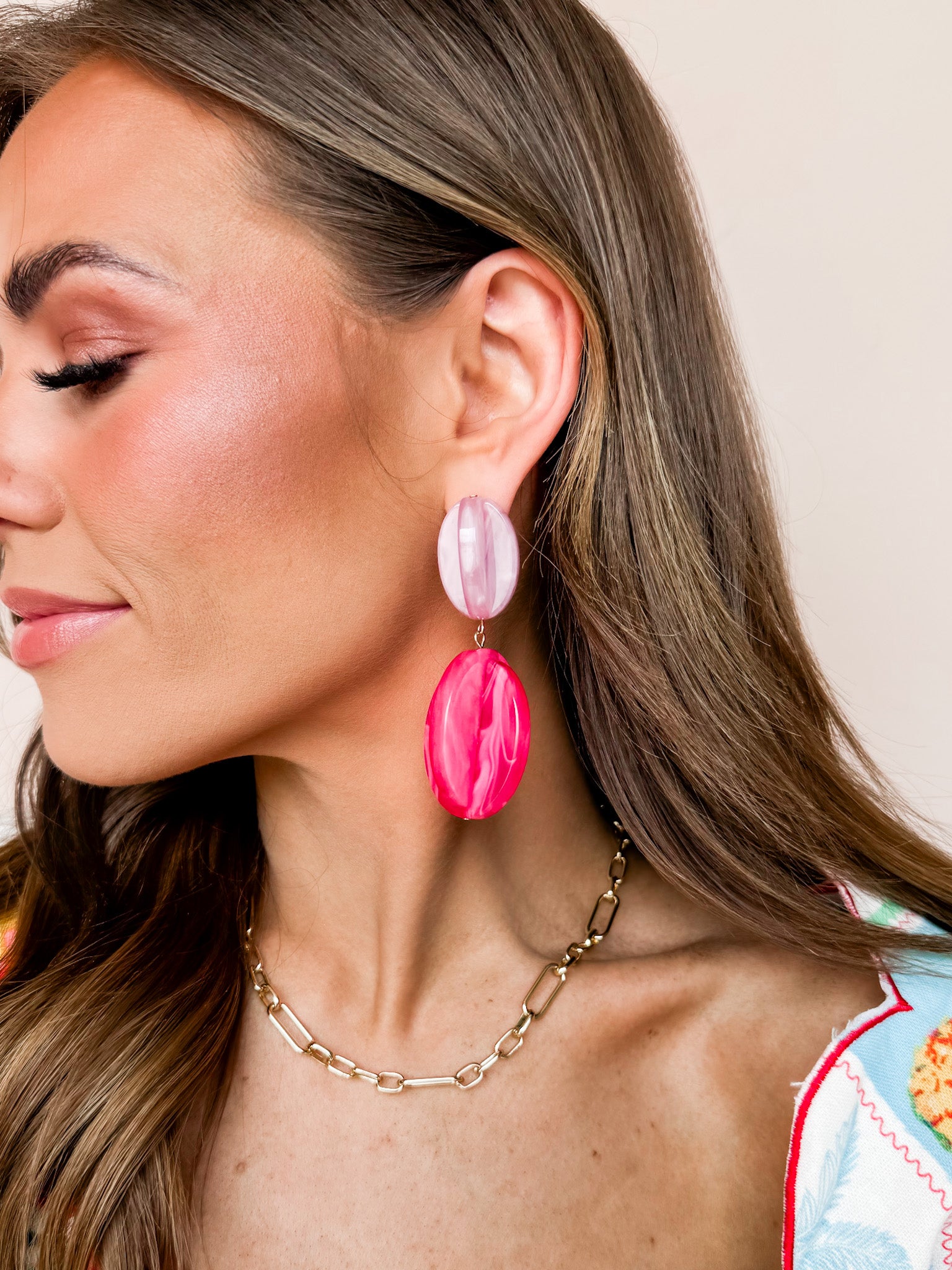 The Double Drop Dangle Earrings-Fuchsia