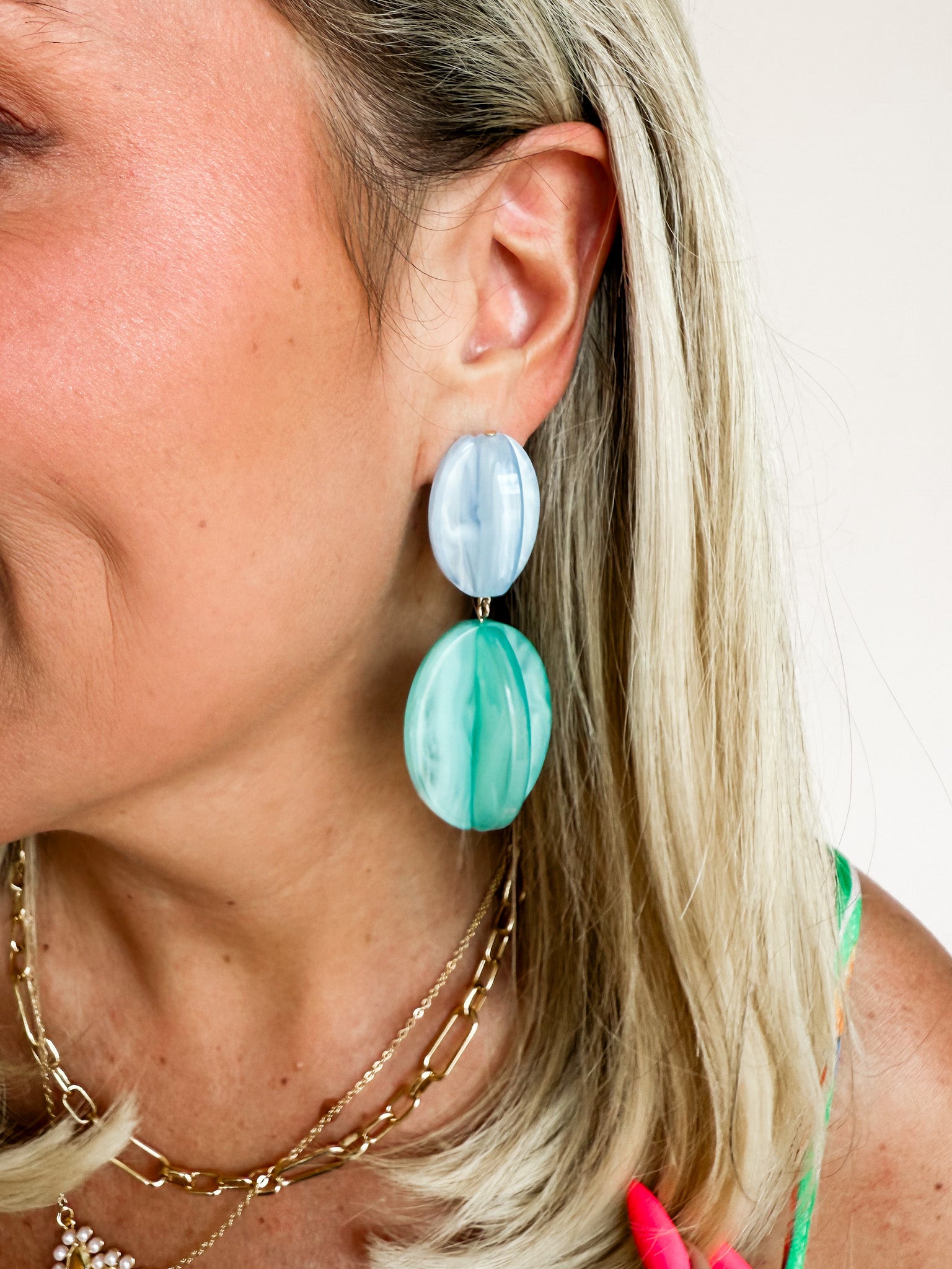 The Double Drop Dangle Earrings-Teal