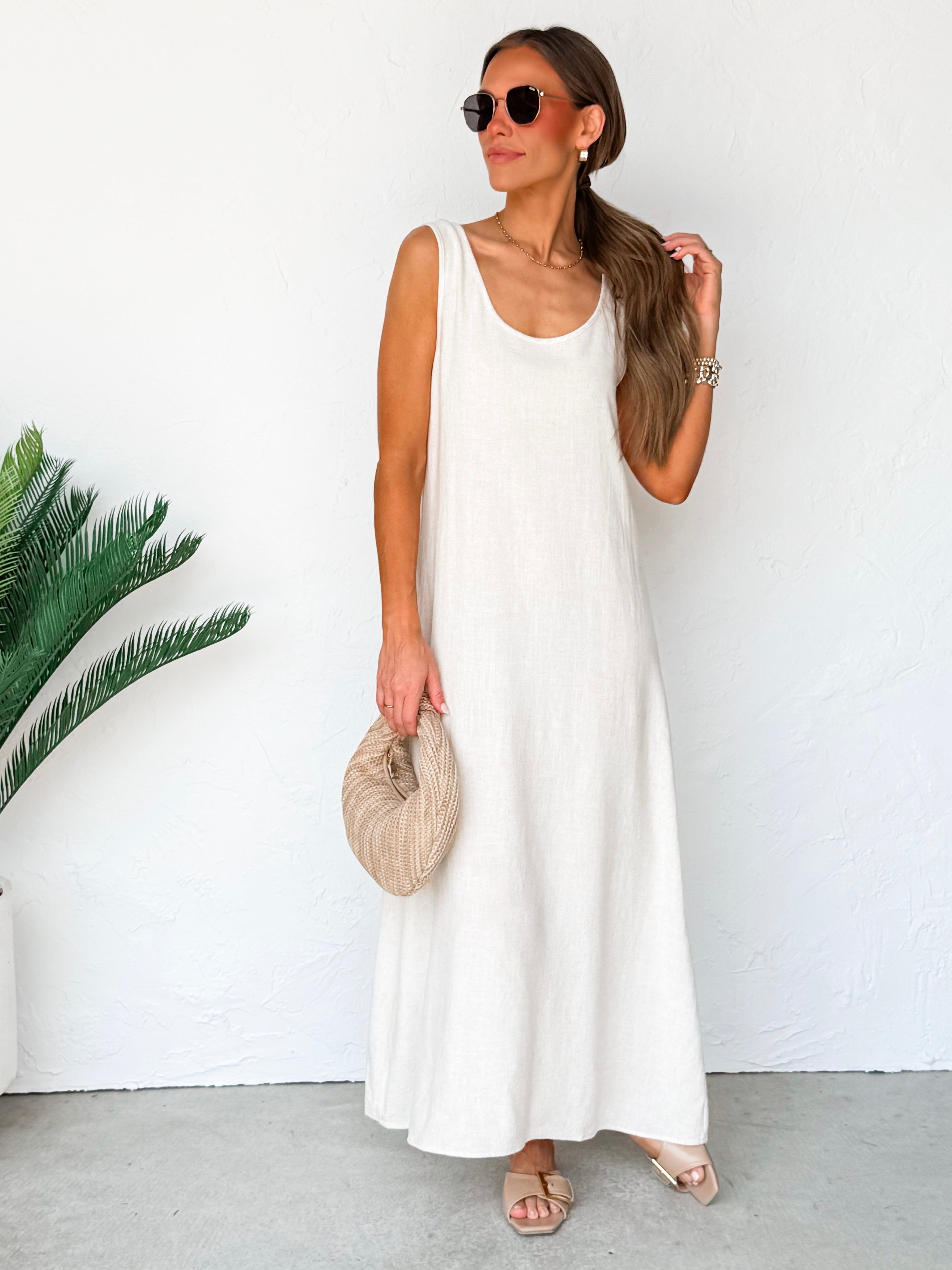 The Forever Sleeveless Linen Dress-Natural