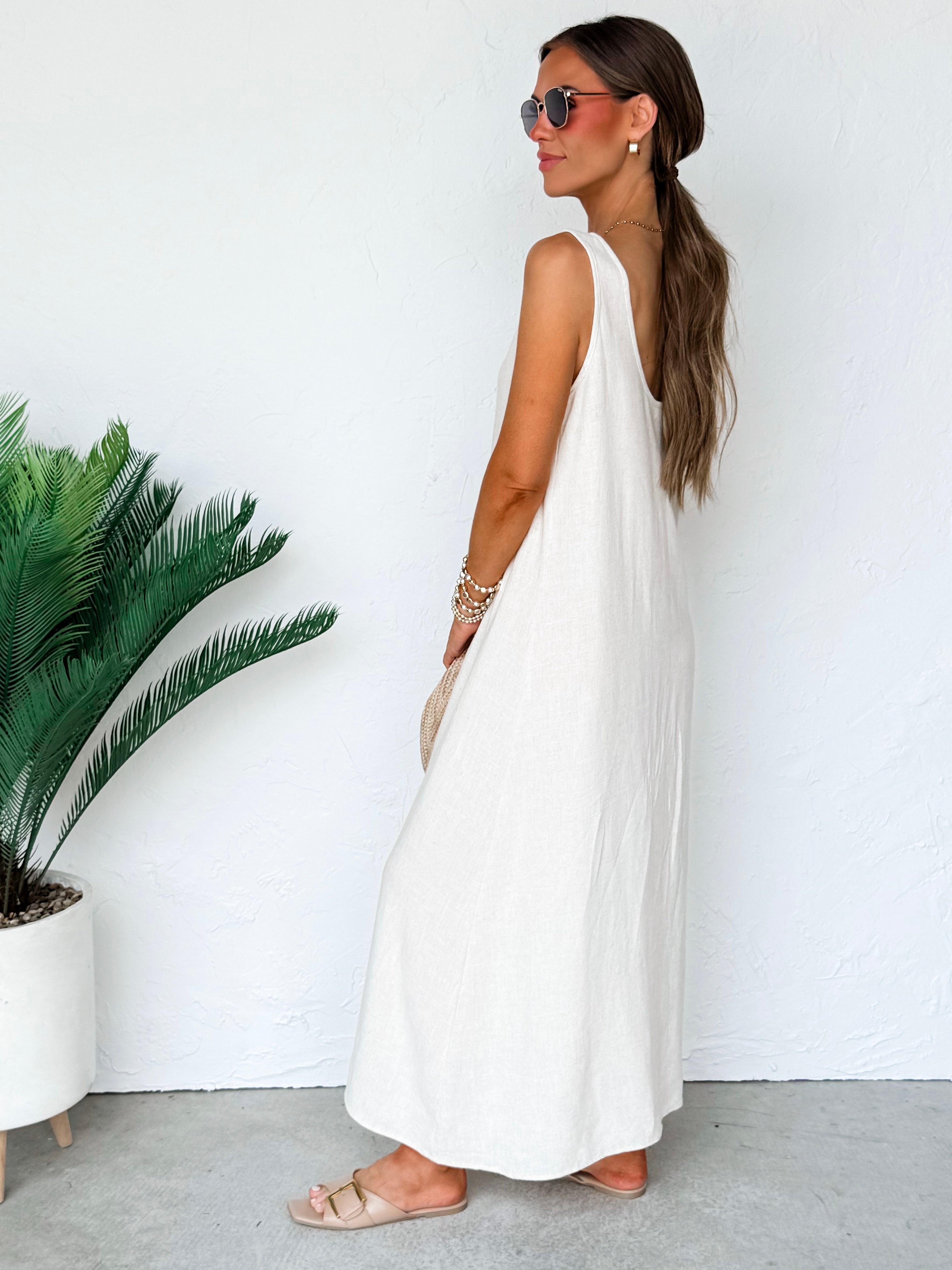 The Forever Sleeveless Linen Dress-Natural