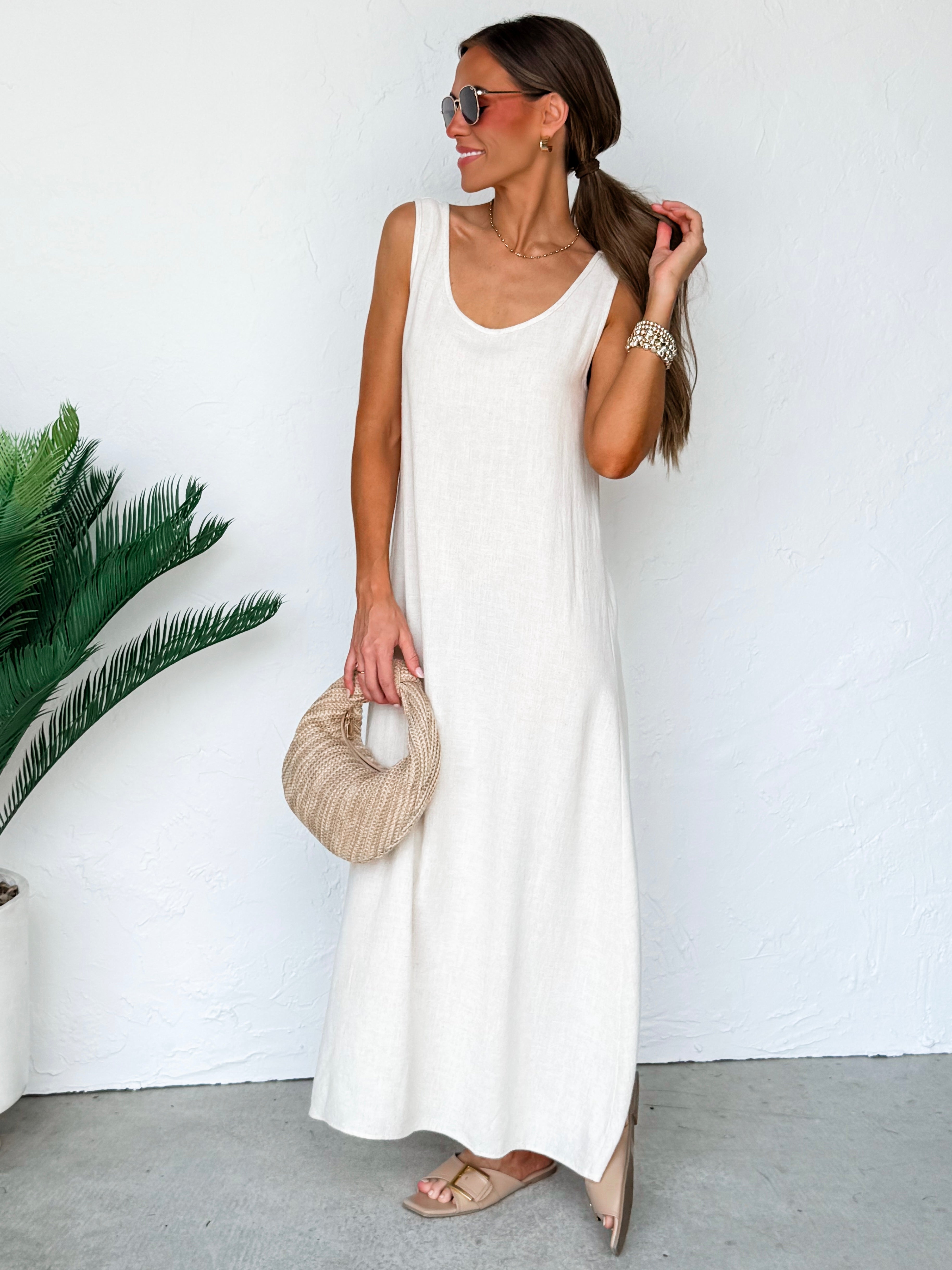 The Forever Sleeveless Linen Dress-Natural