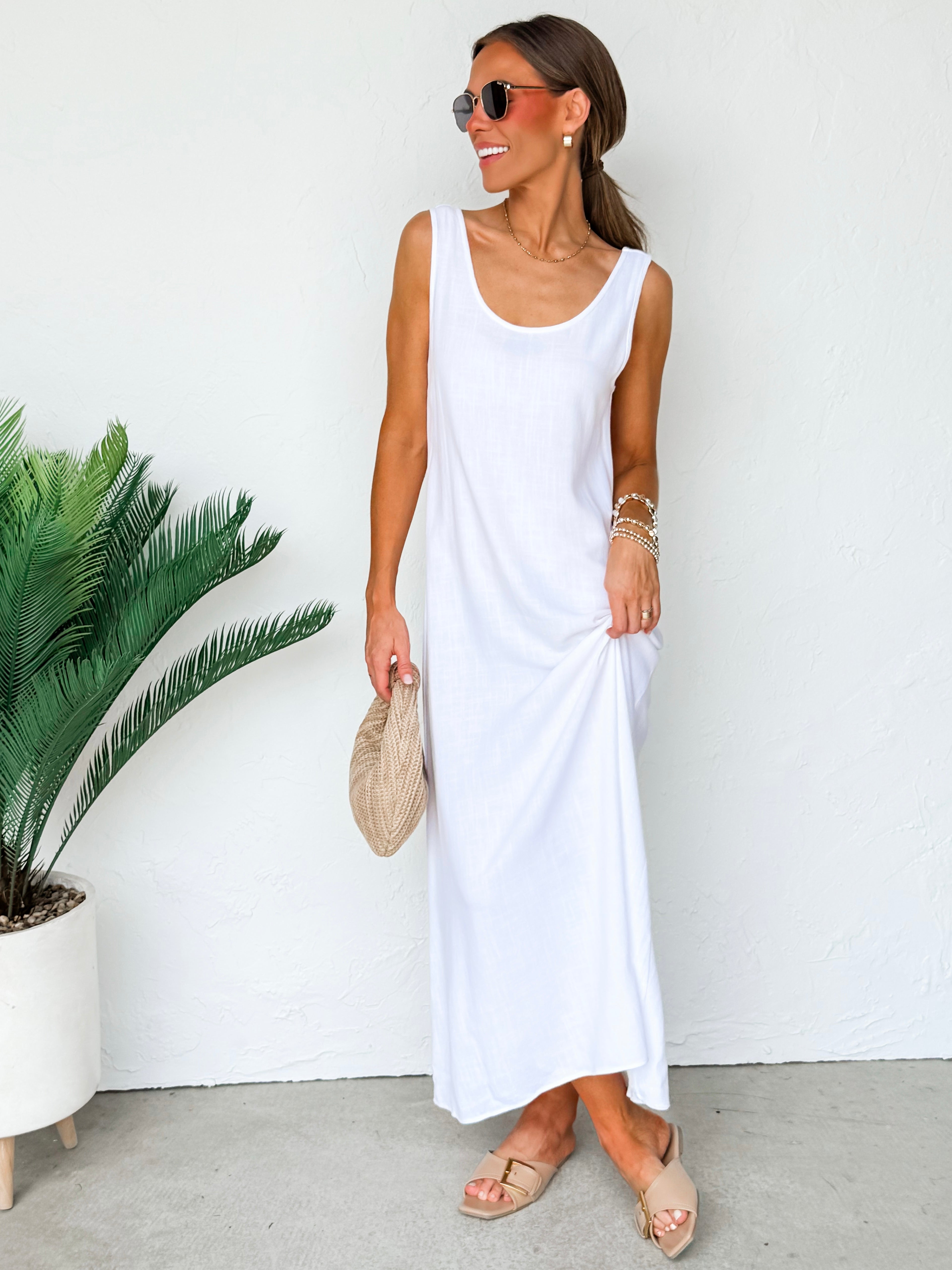 The Forever Sleeveless Linen Dress-White