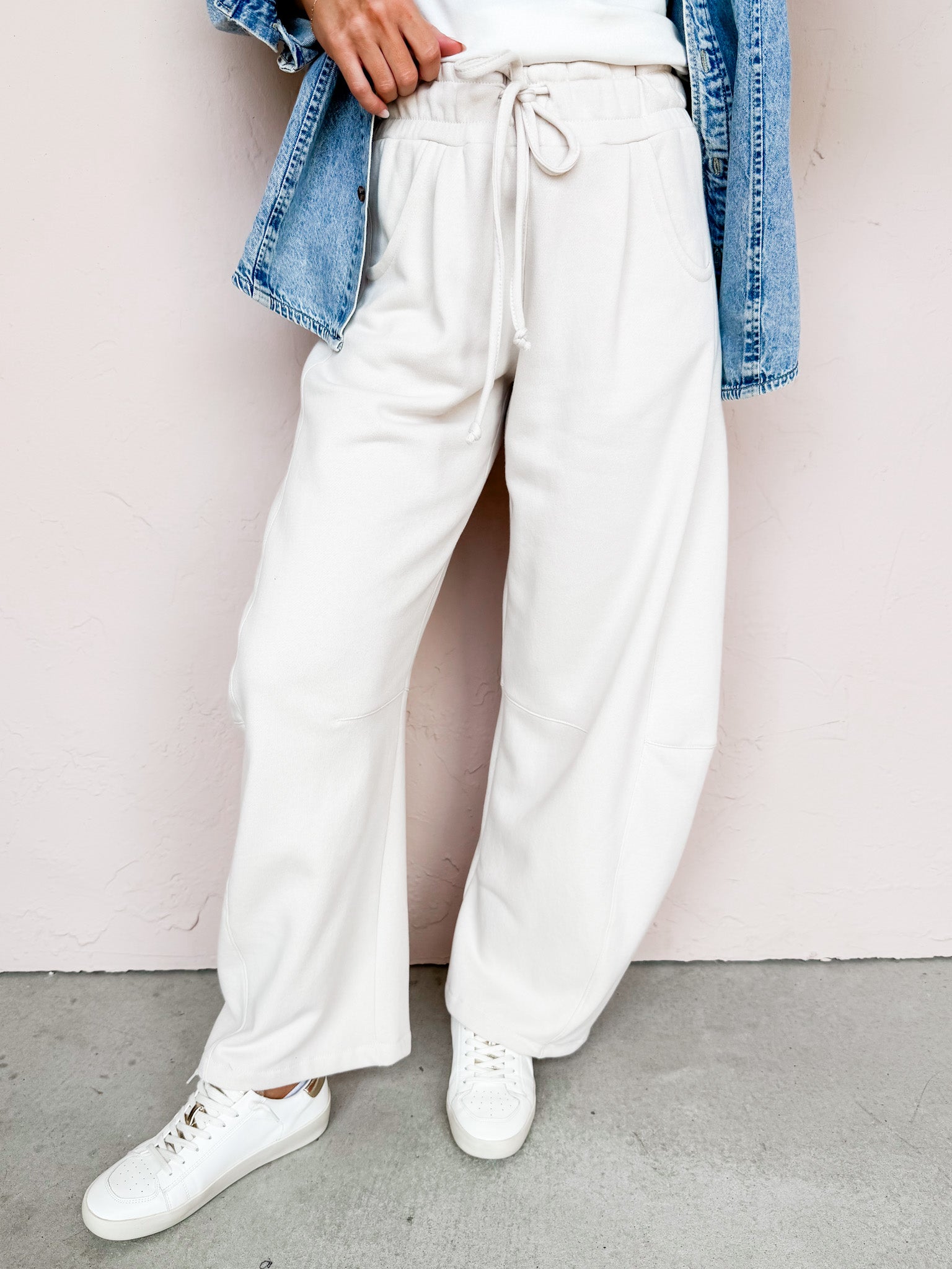 The Johnson Barrel Leg Sweatpants-Beige