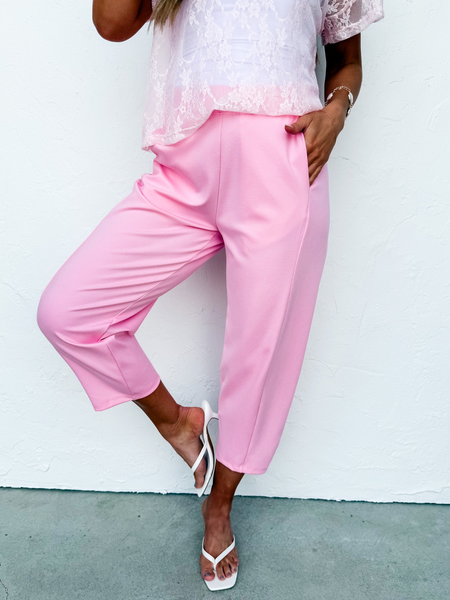 The Tana Pink Ponte Barrel Pant – Made in USA Stretch Barrel Pant