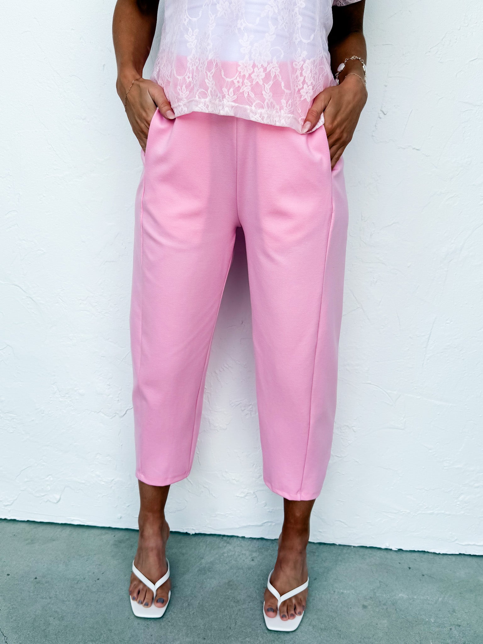 The Tana Pink Ponte Barrel Pant – Made in USA Stretch Barrel Pant