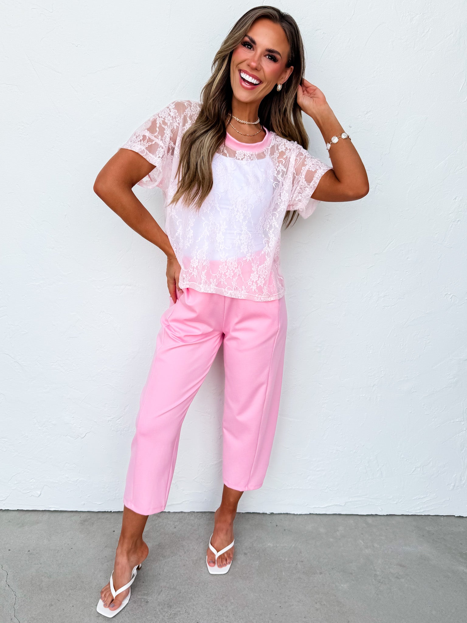 The Taylor Pink Lace Boxy Tee – Made in USA Lightweight Lace Tee