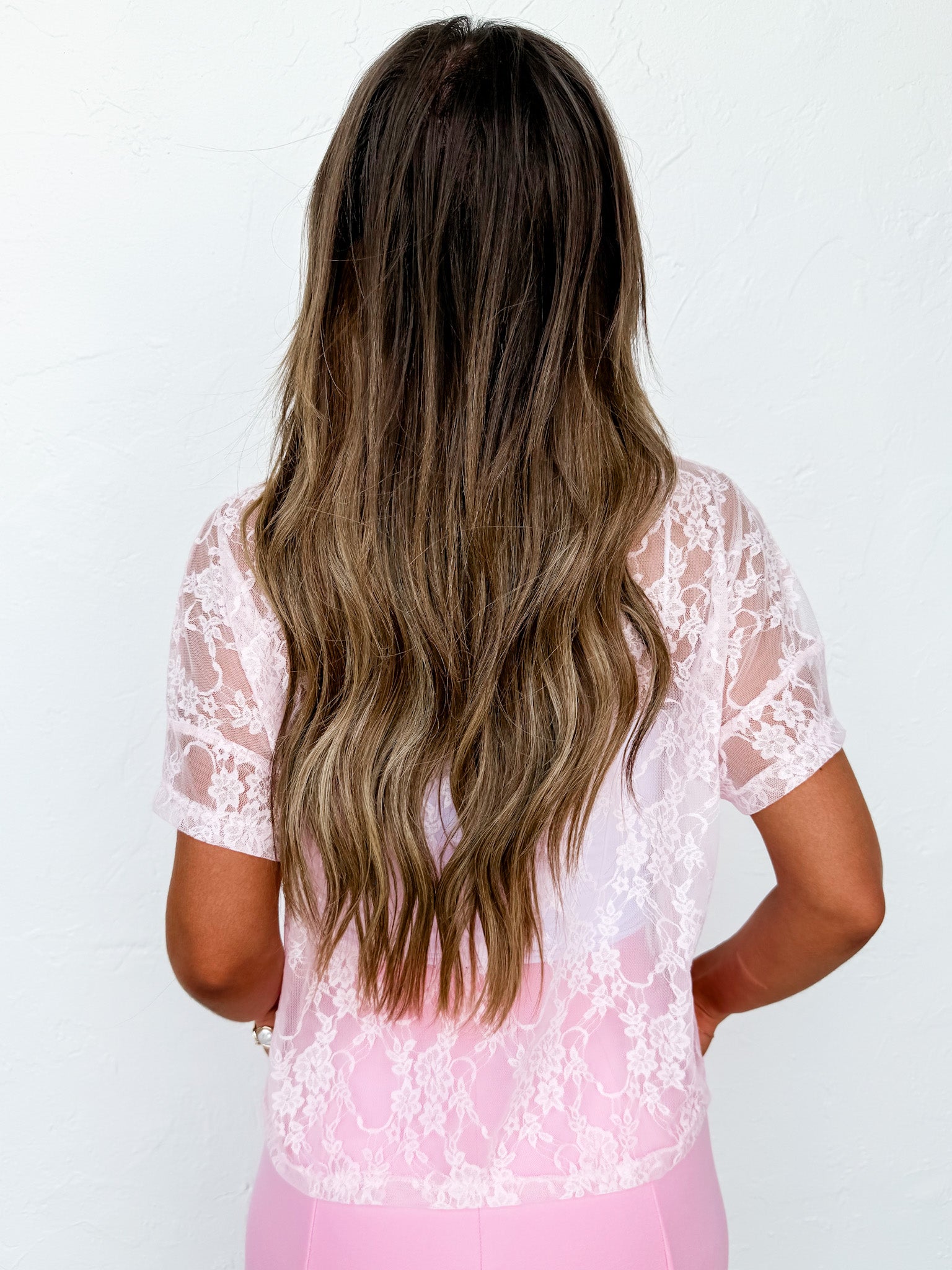 The Taylor Pink Lace Boxy Tee – Made in USA Lightweight Lace Tee