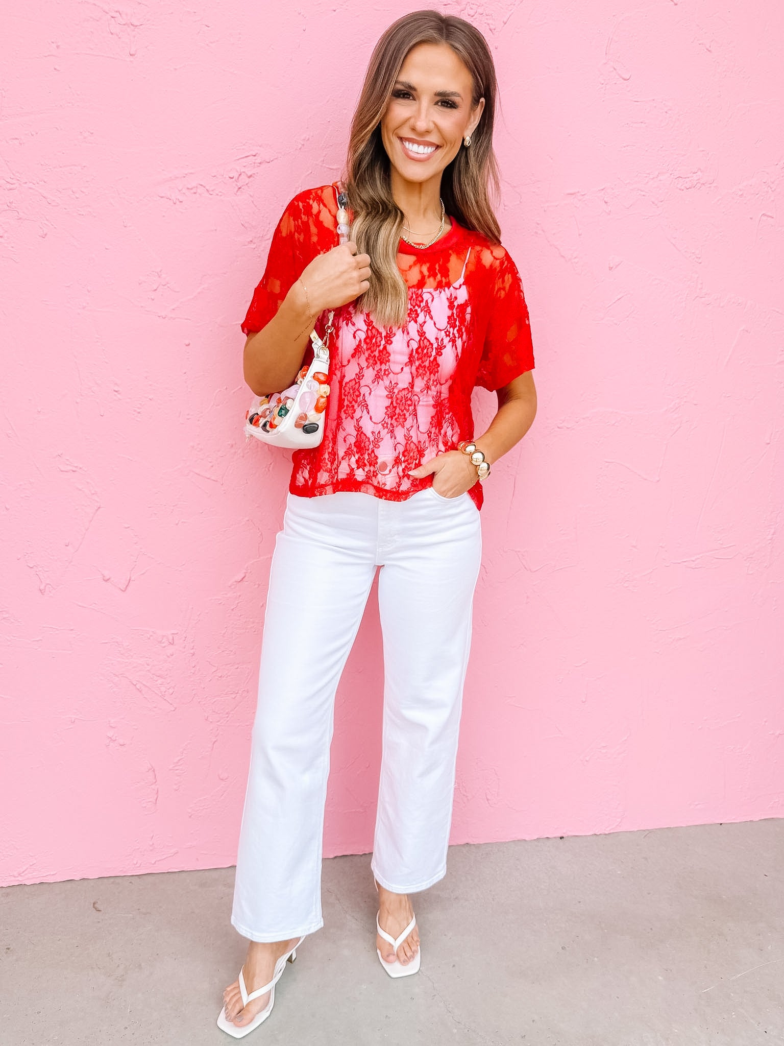 The Taylor Red Lace Boxy Tee – Made in USA Lightweight Lace Tee