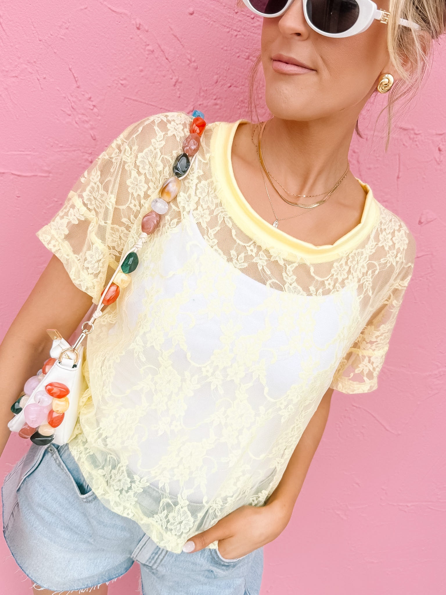 The Taylor Yellow Lace Boxy Tee – Made in USA Lightweight Lace Tee