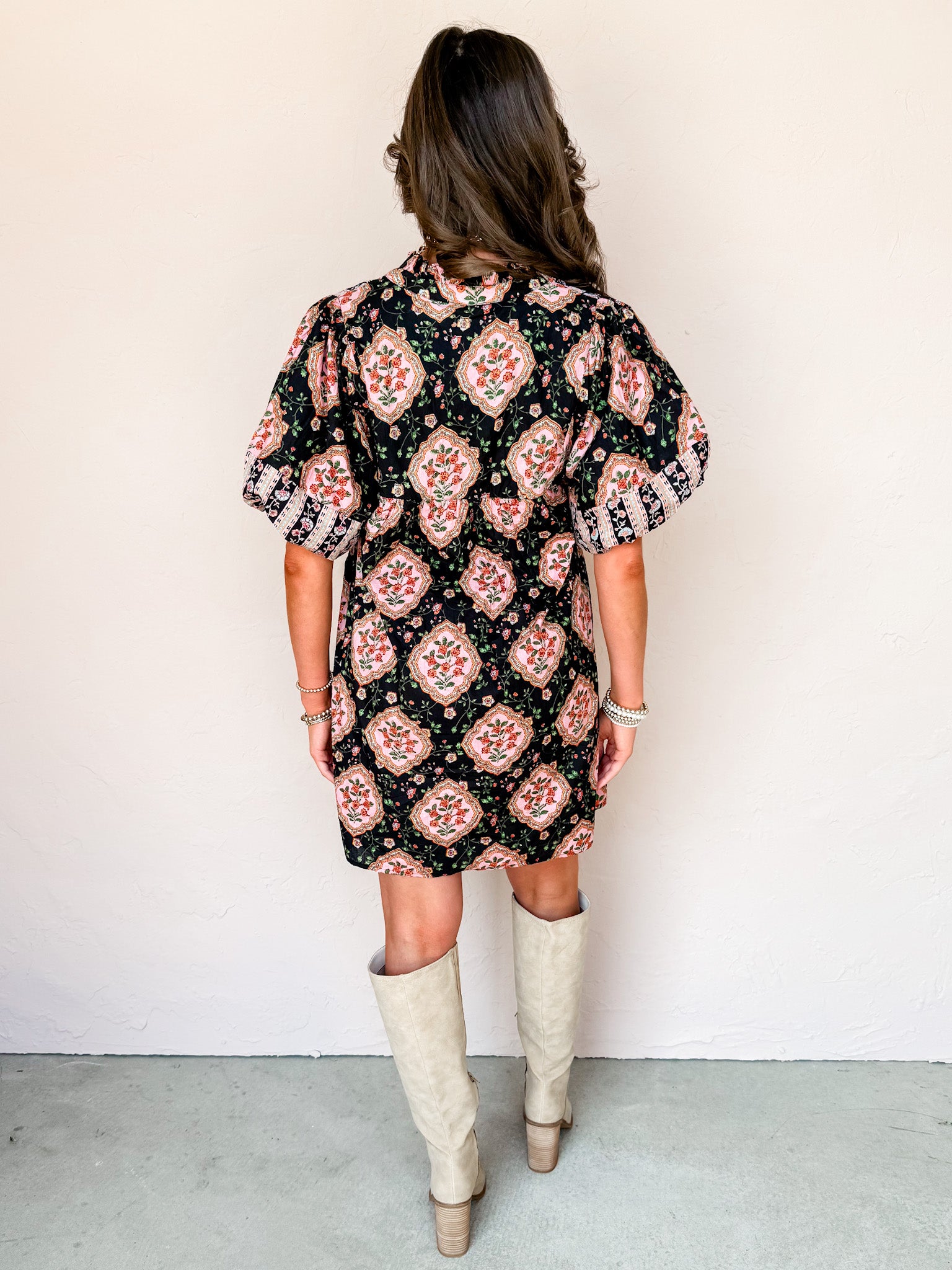 Through The Garden Floral Puff Sleeve Dress