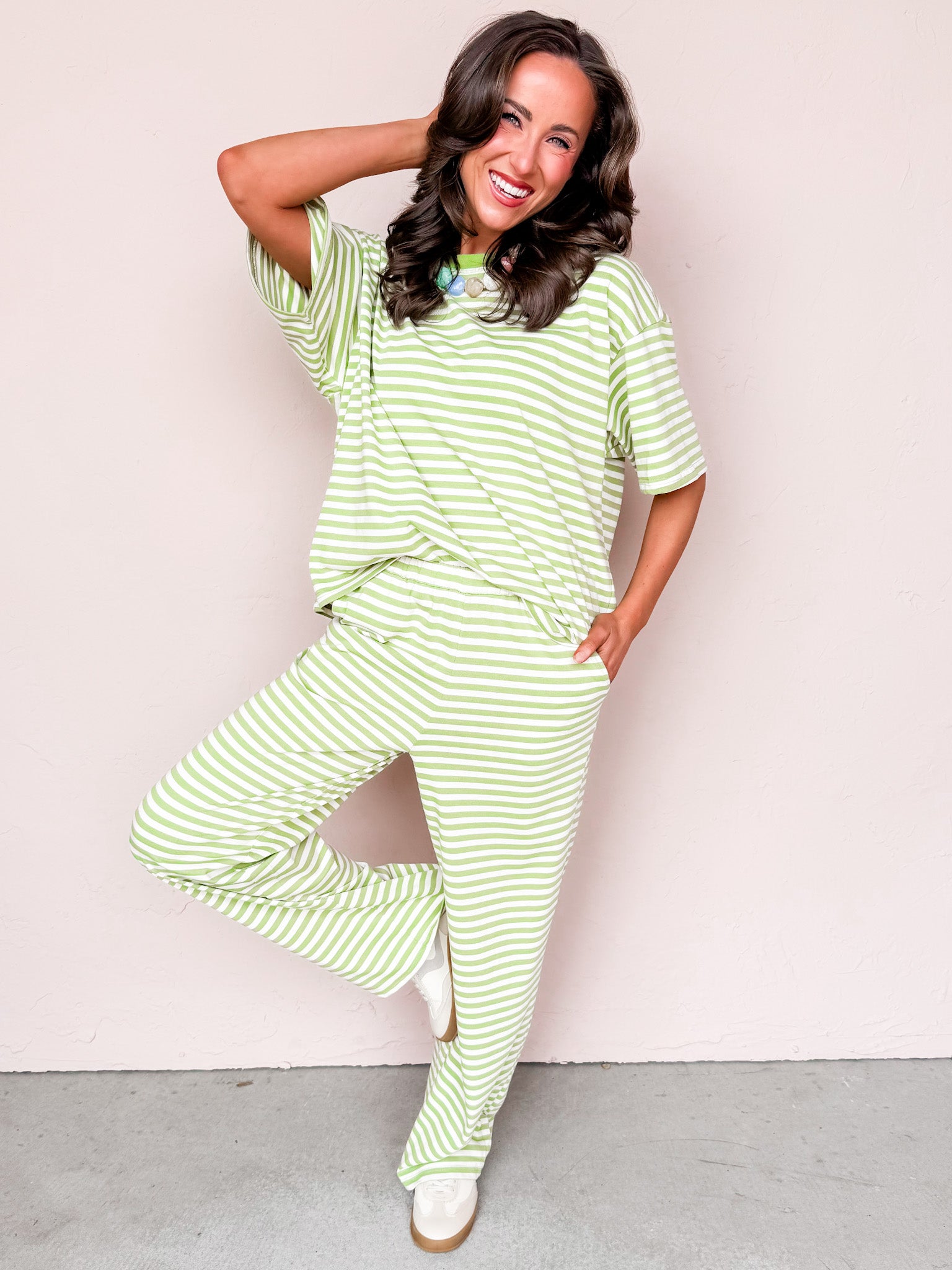 Tillie Oversized Striped Top-Green