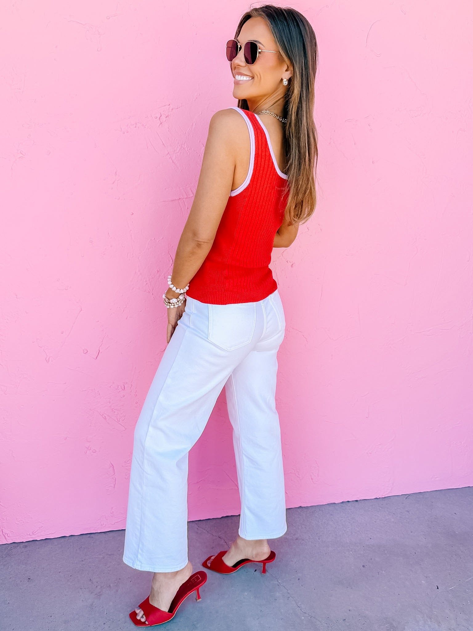 Tory Ribbed Knit Tank Top-Red