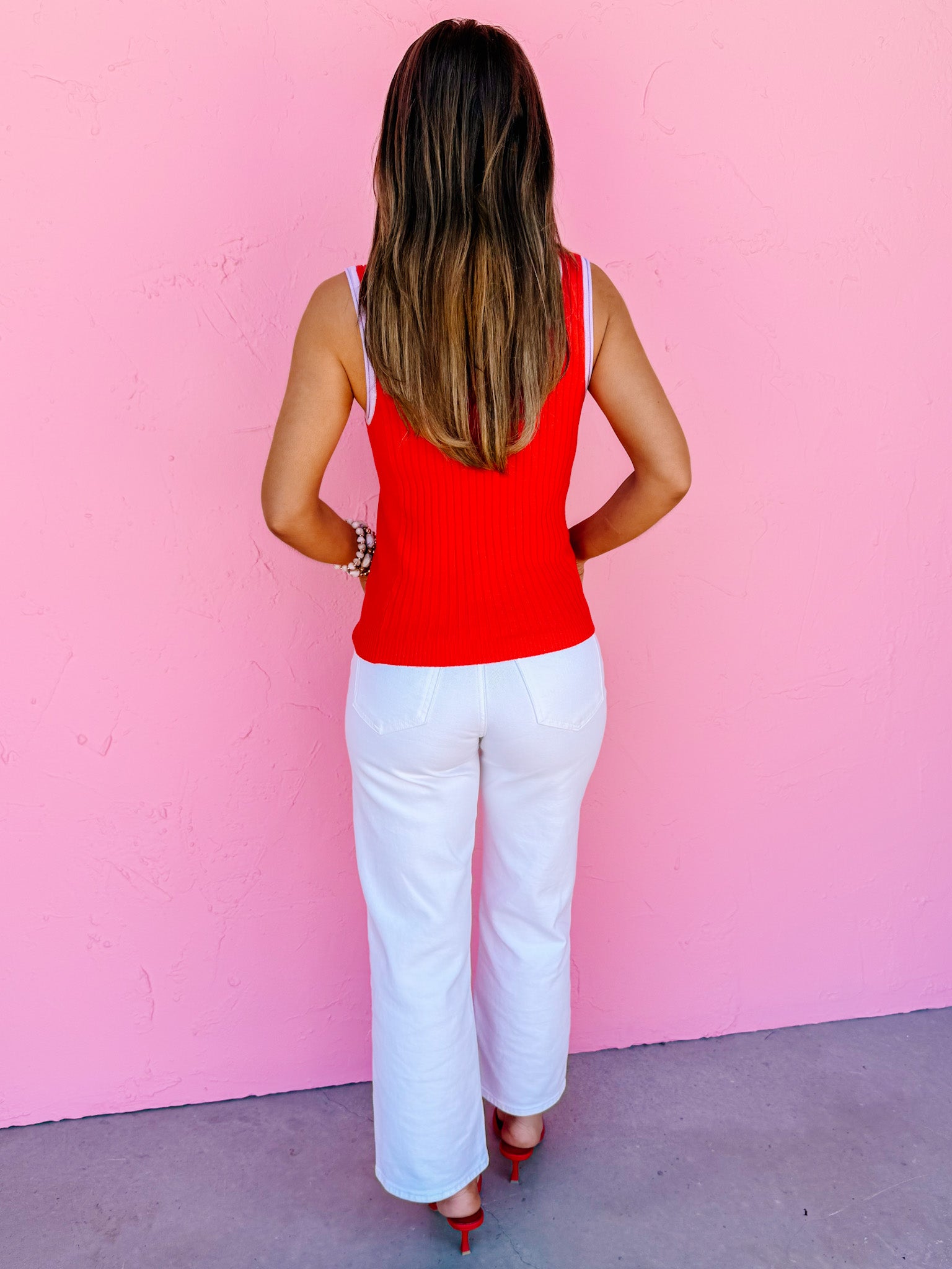 Tory Ribbed Knit Tank Top-Red