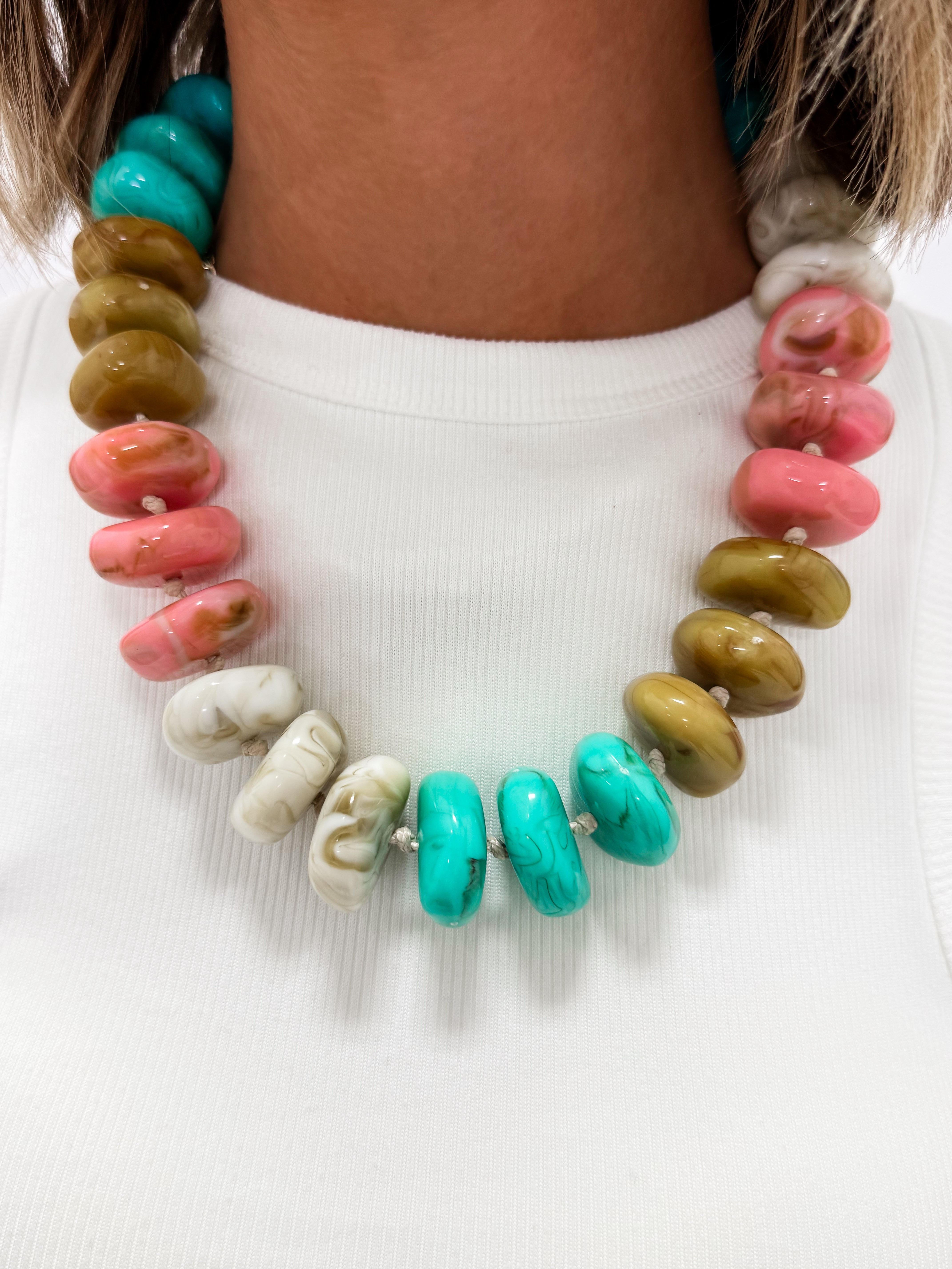 Trista Chunky Beaded Necklace-Cream