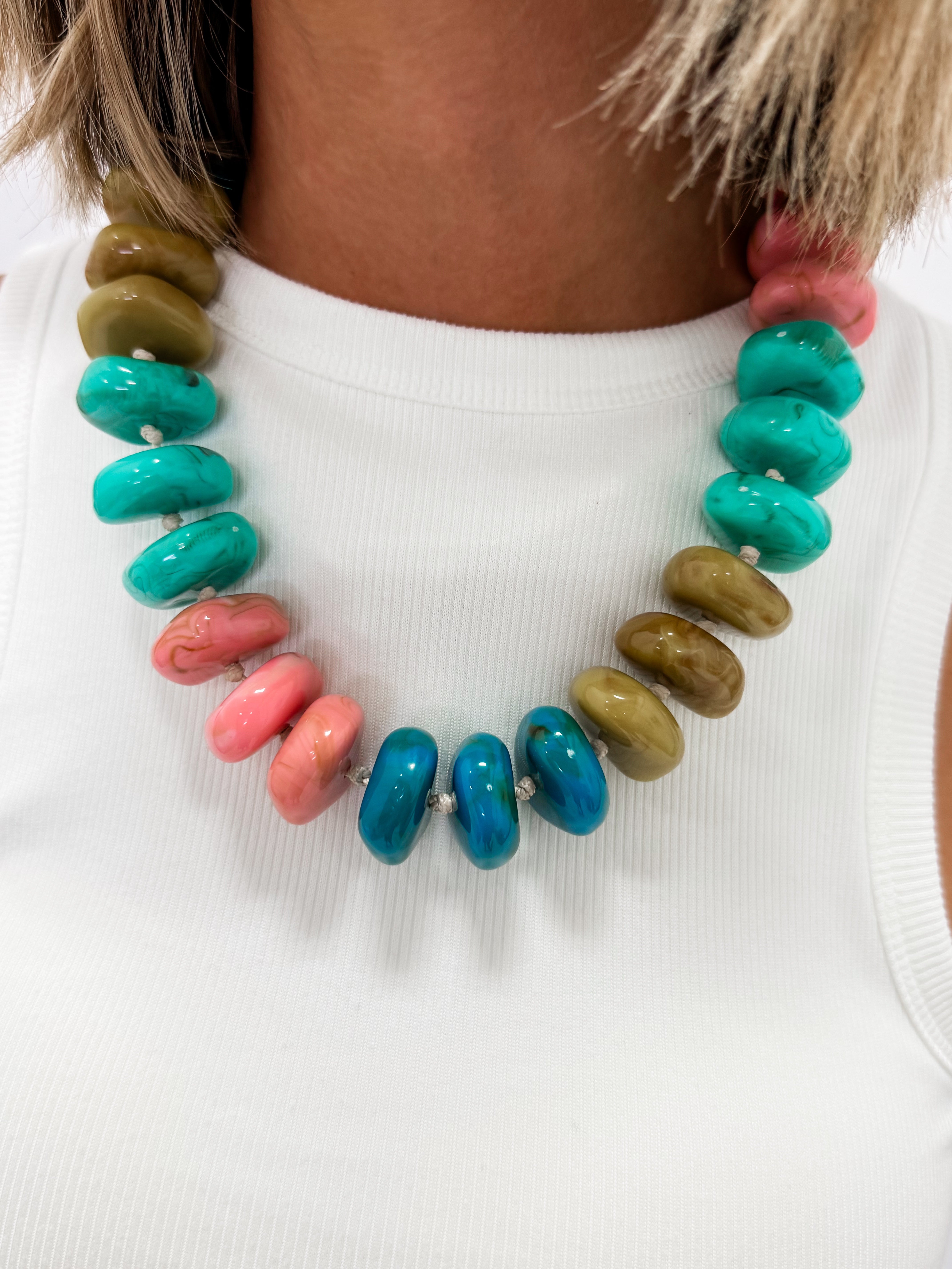 Trista Chunky Beaded Necklace-Teal