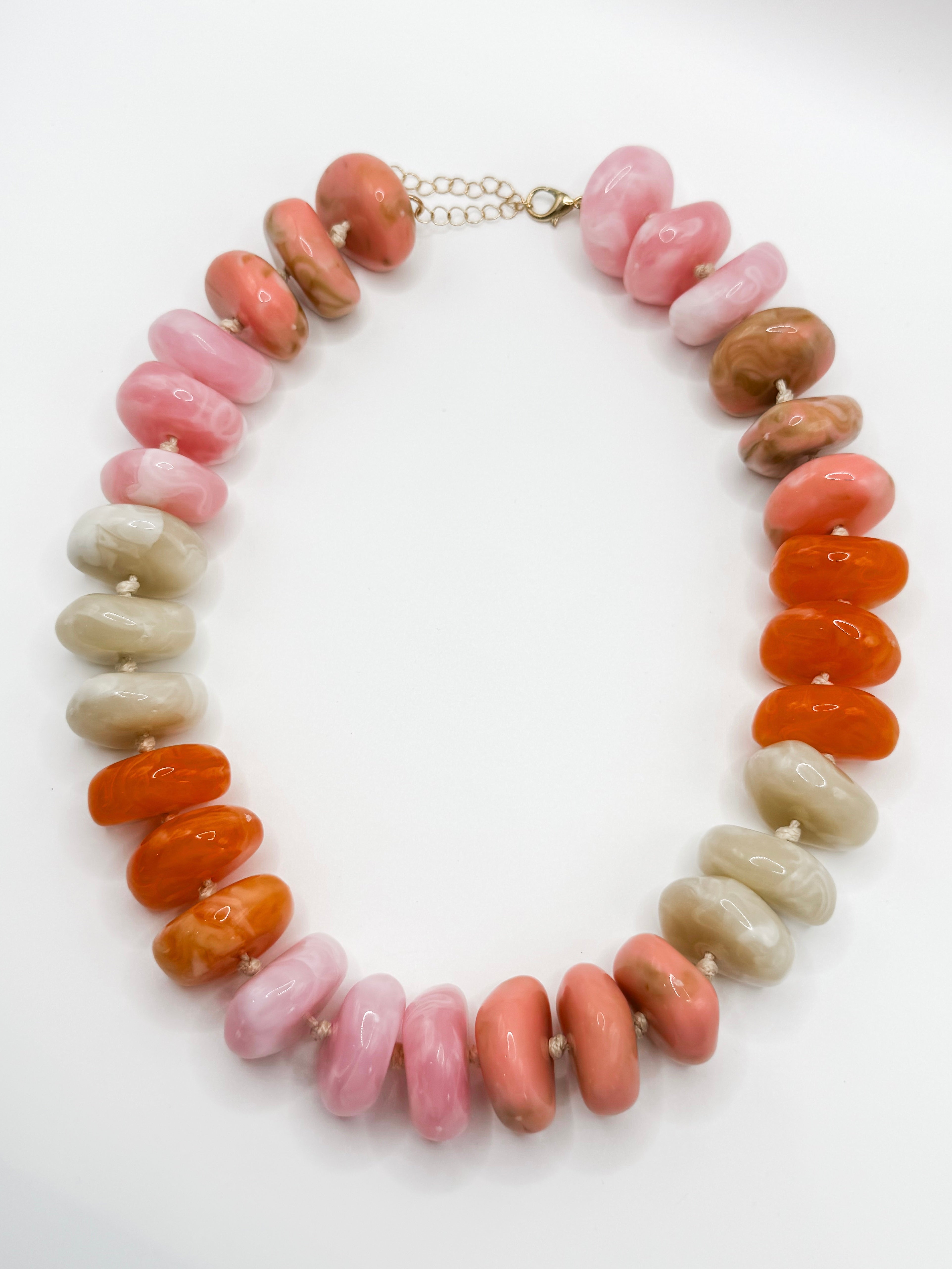 Trista Chunky Colorful Beaded Necklace-Pink