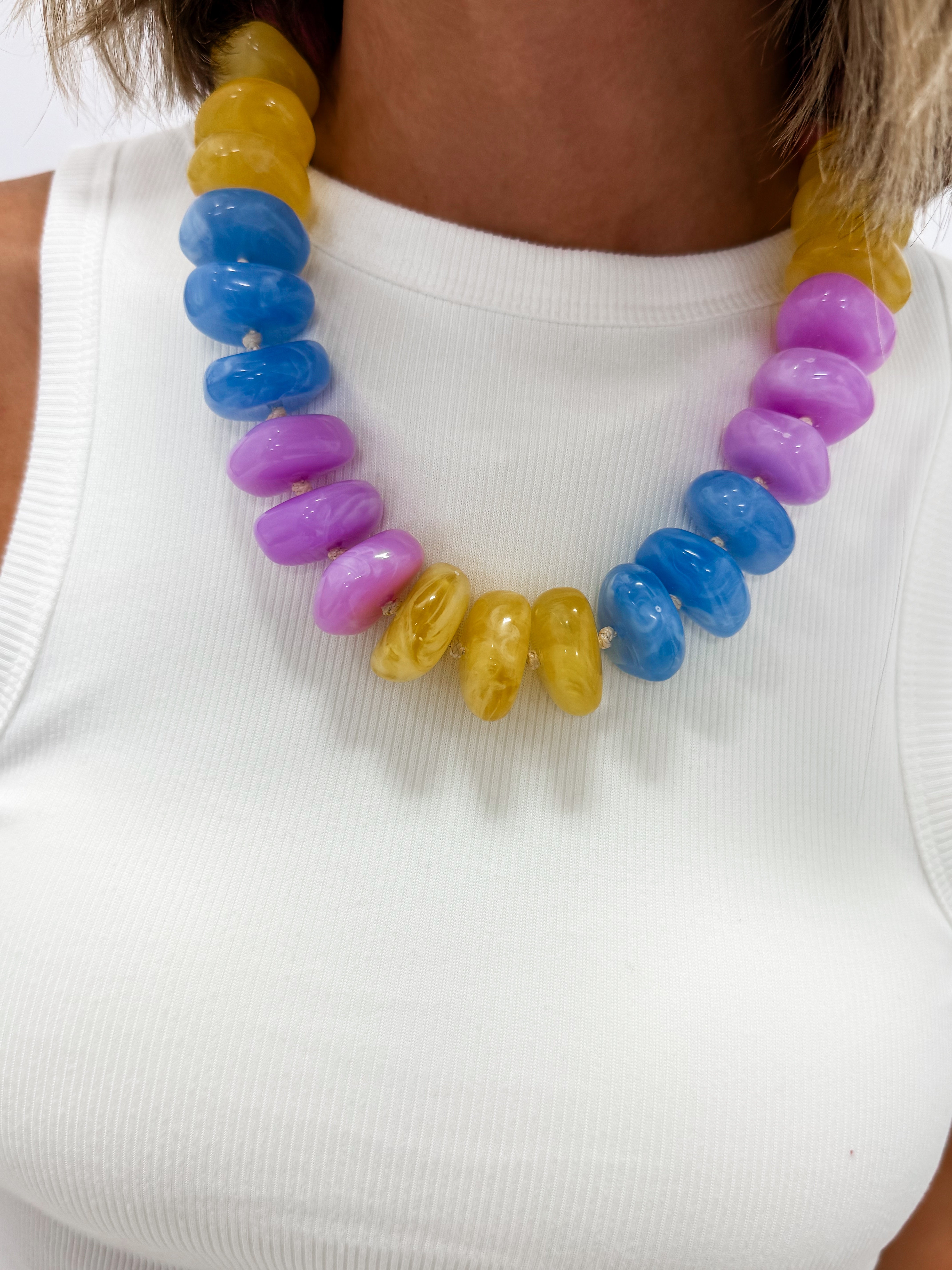 Trista Chunky Colorful Beaded Necklace-Purple