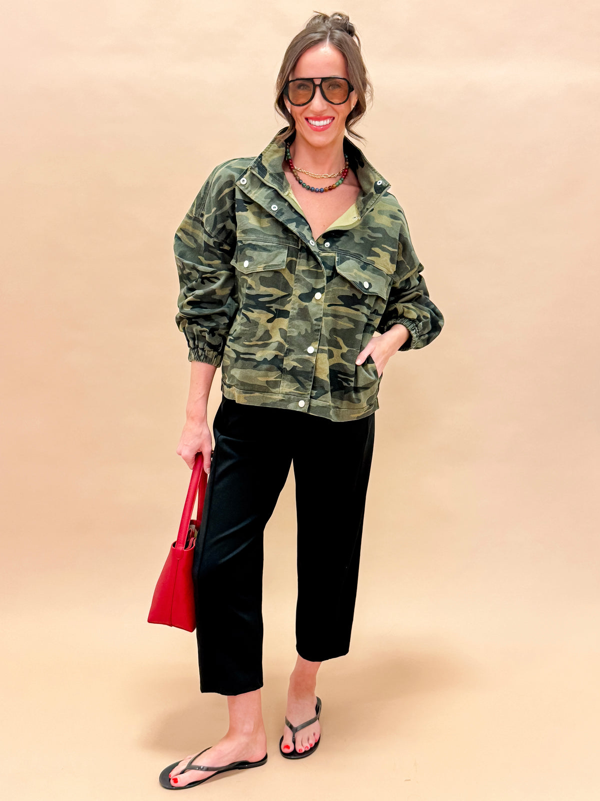 Tristan Camouflage High Neck Oversized Jacket