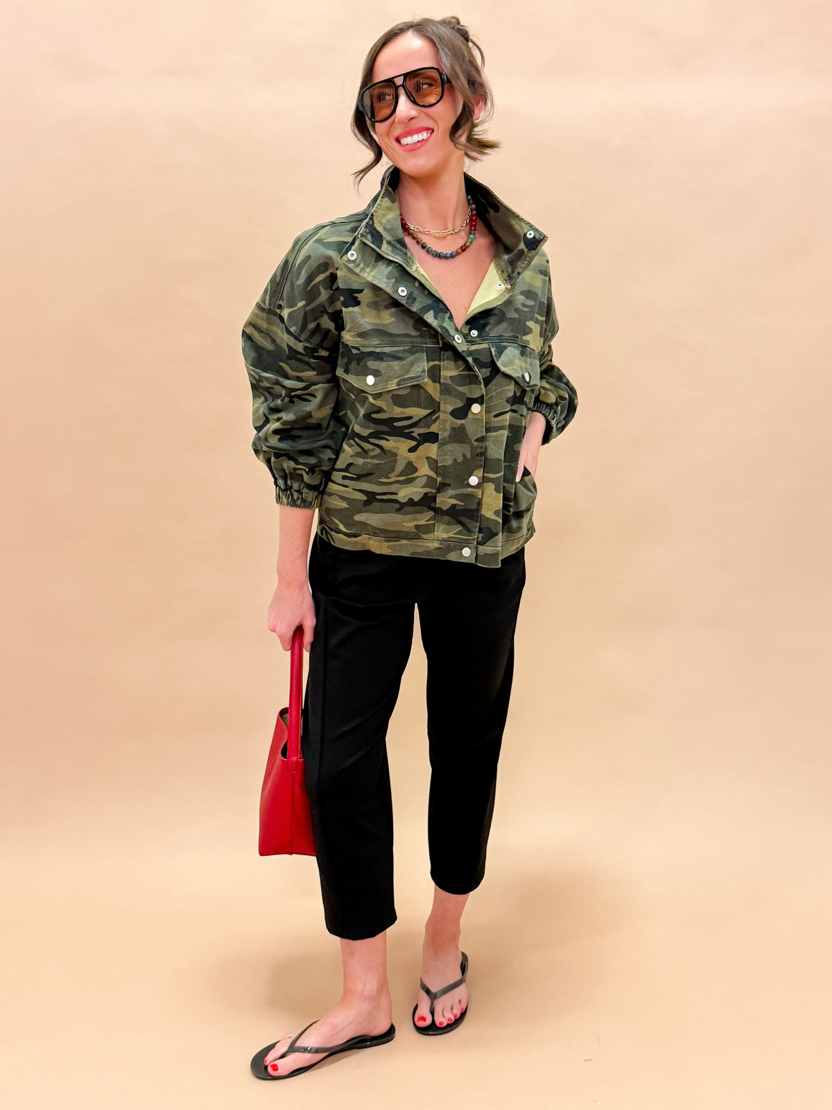 Tristan Camouflage High Neck Oversized Jacket