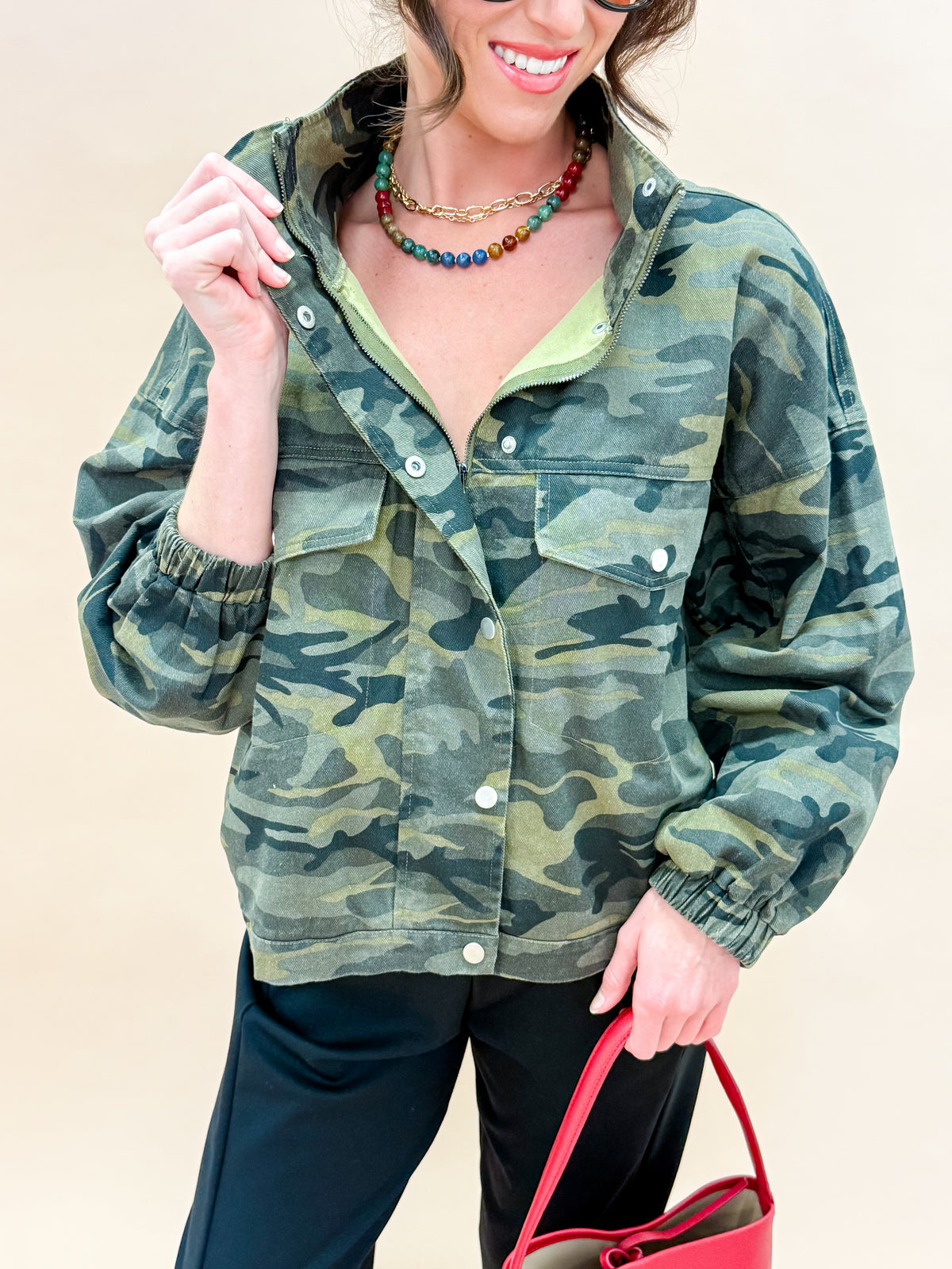 Tristan Camouflage High Neck Oversized Jacket