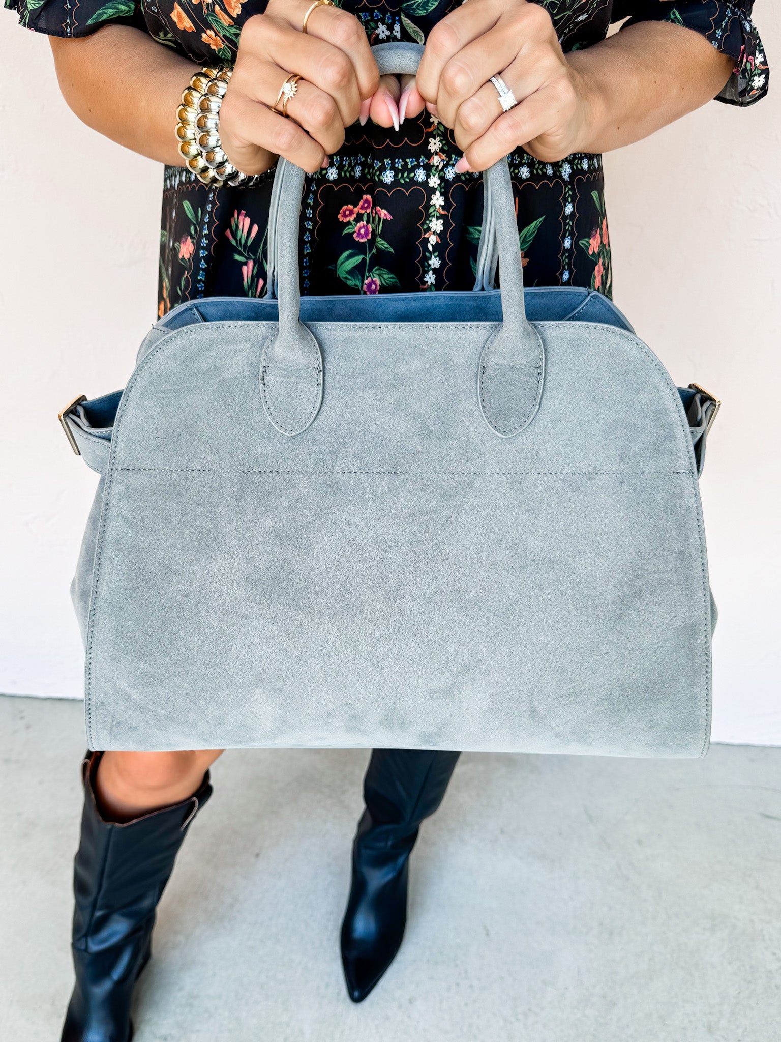 True Purpose Faux Suede Tote Bag