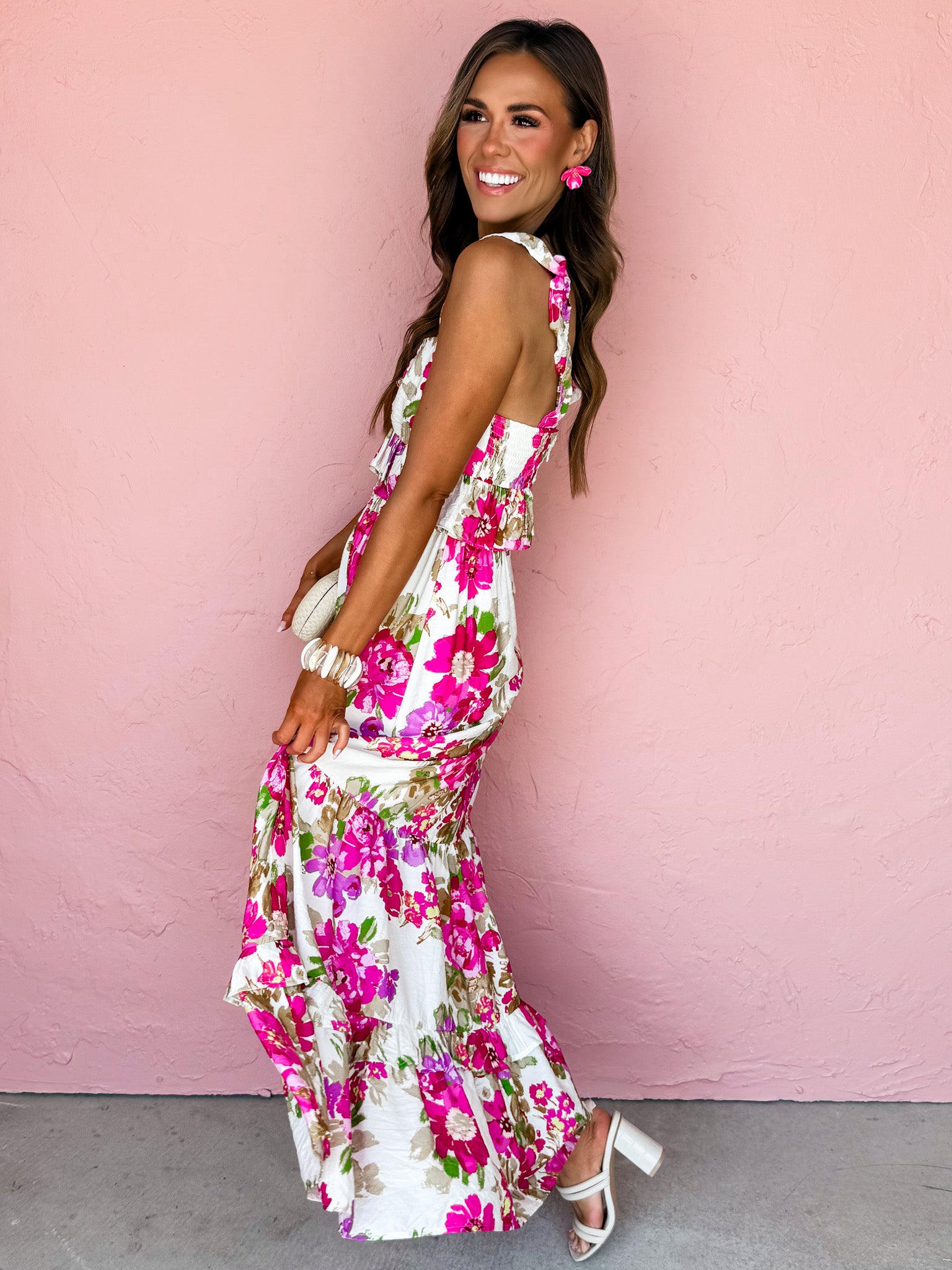 Tuscan Oasis Floral Side Slit Maxi Dress