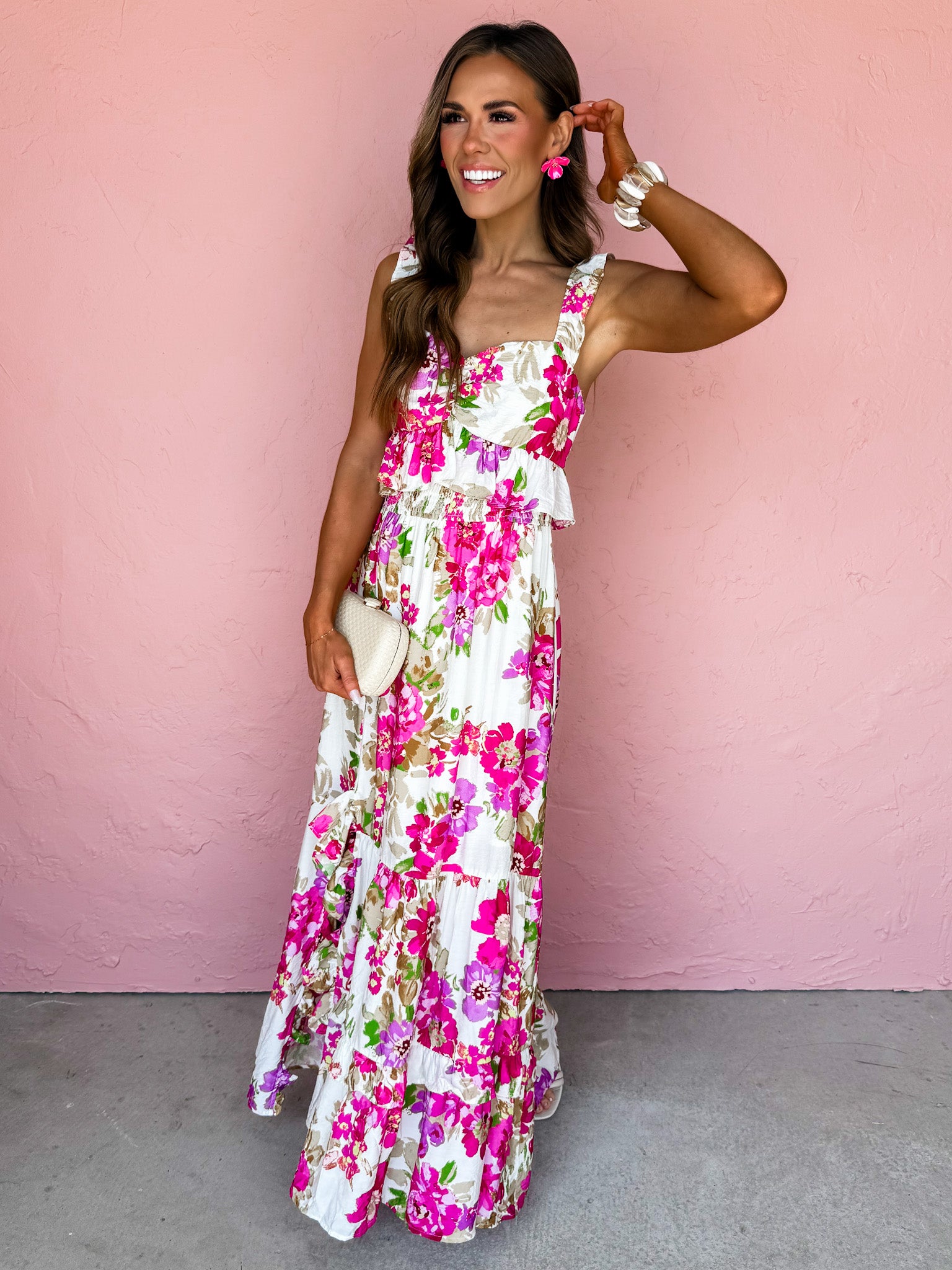 Tuscan Oasis Floral Side Slit Maxi Dress