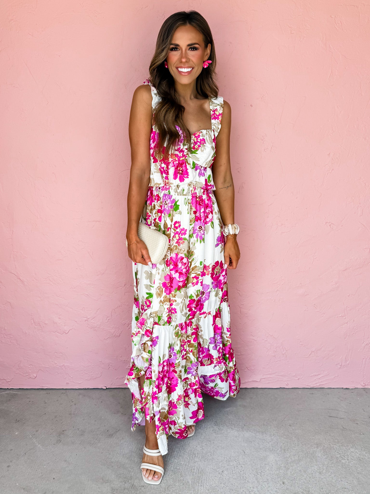 Tuscan Oasis Floral Side Slit Maxi Dress