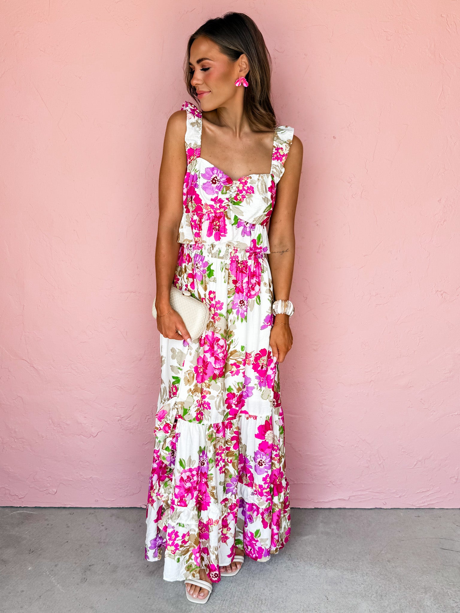 Tuscan Oasis Floral Side Slit Maxi Dress