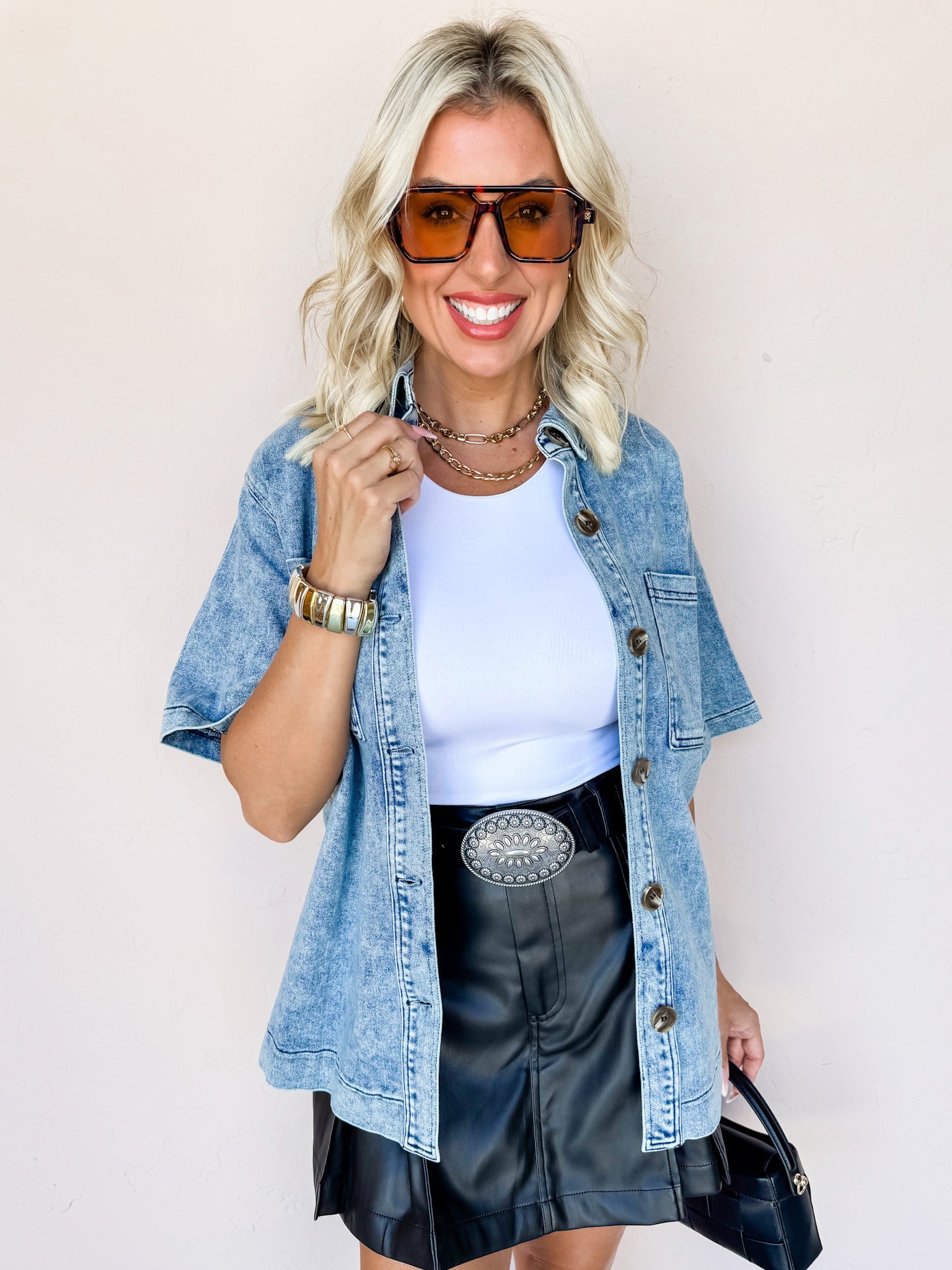 Versatile Vibe Button Front Denim Top