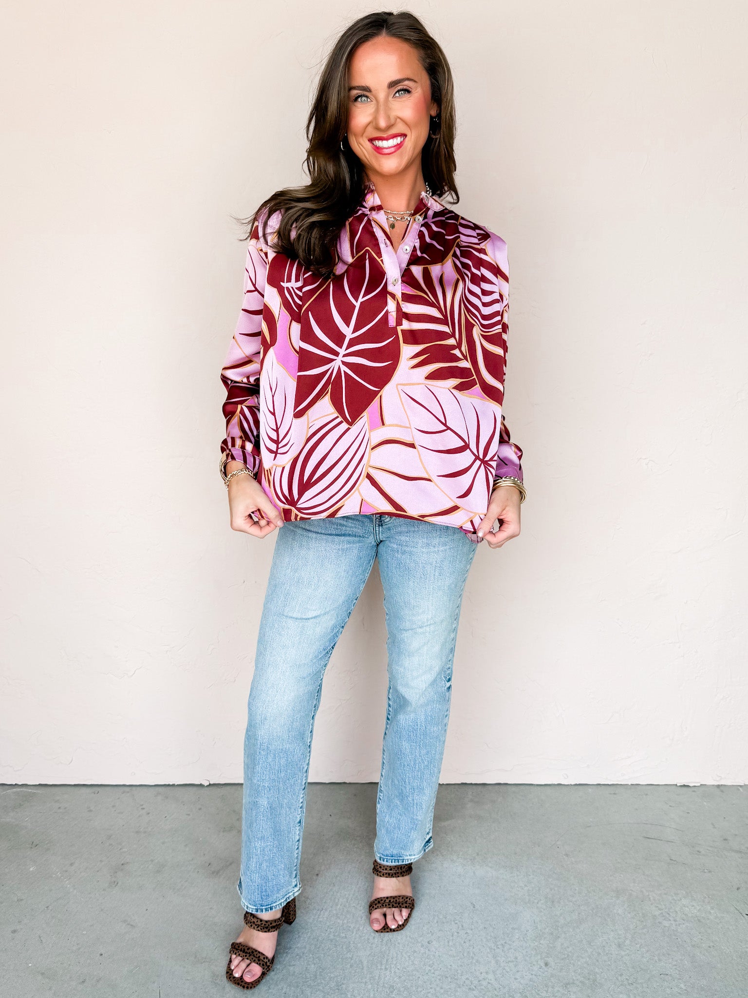 Vibe Check Printed Half Button Front Top