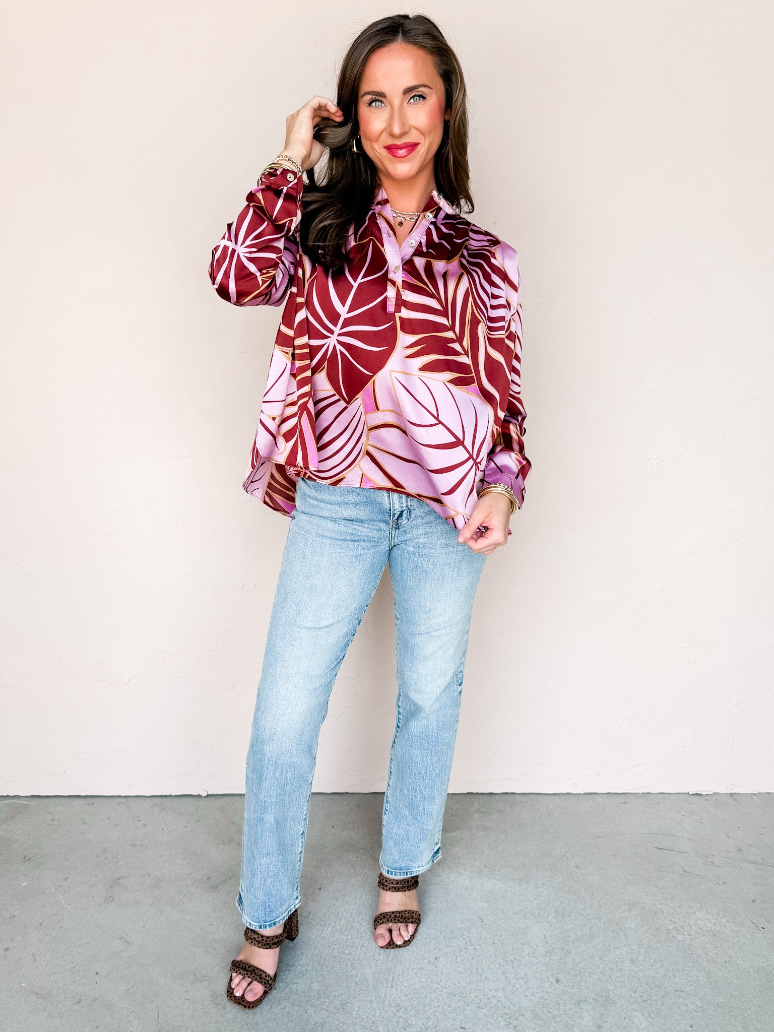 Vibe Check Printed Half Button Front Top