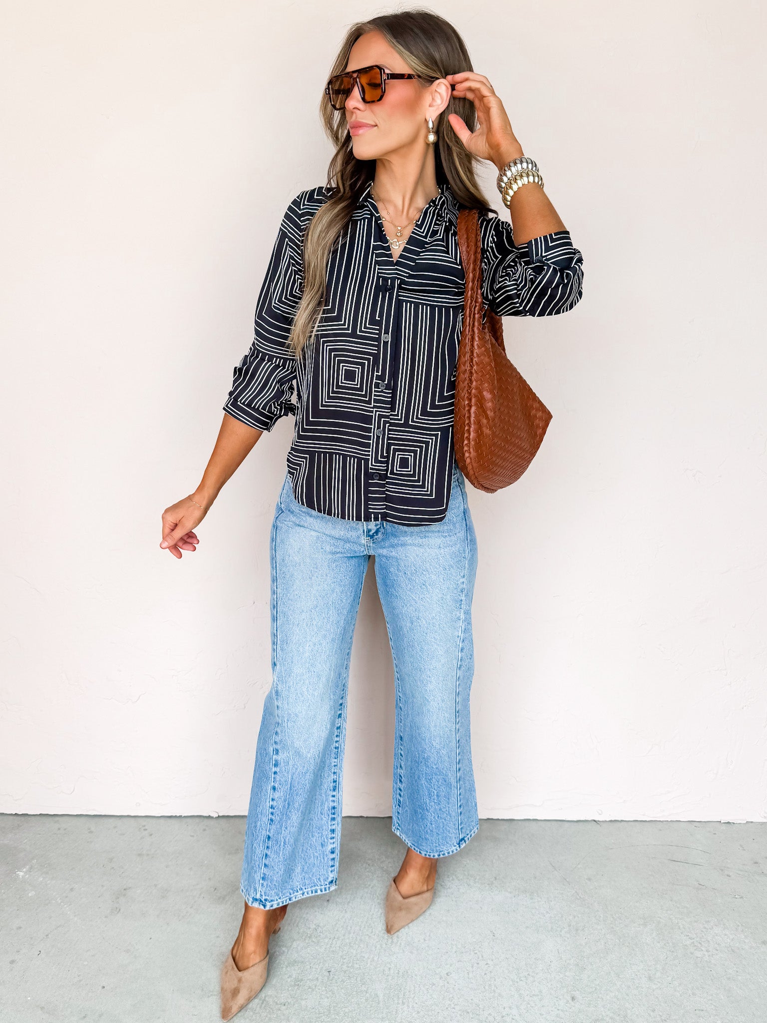 Vibing In Style Printed Button Front Top