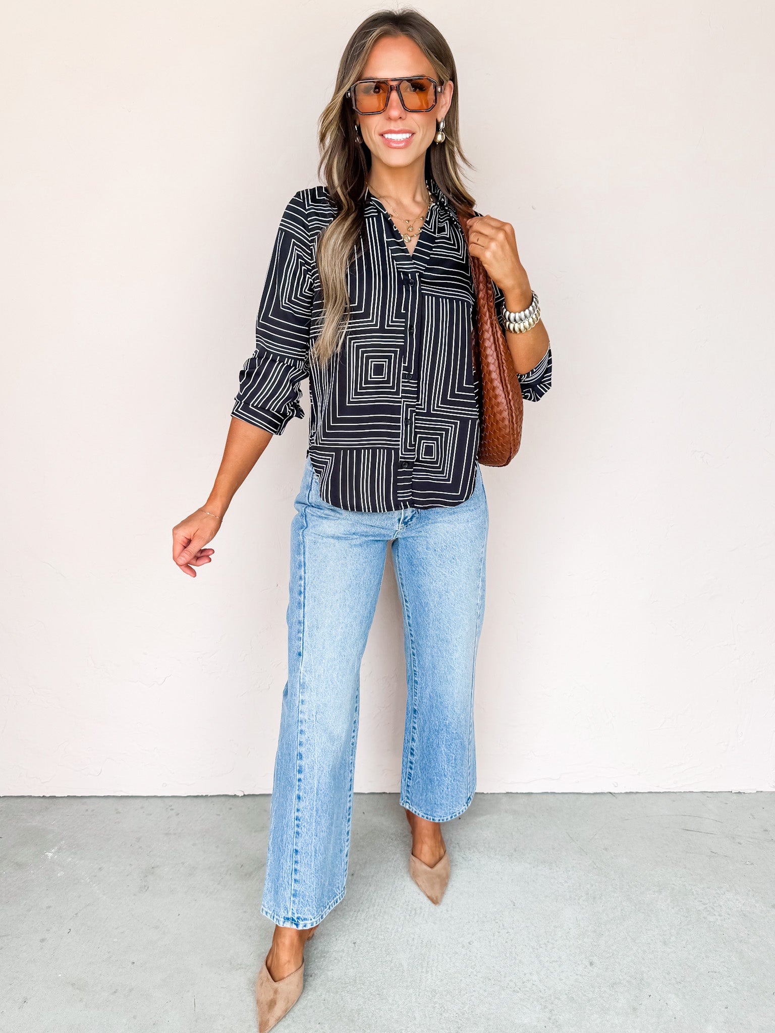 Vibing In Style Printed Button Front Top
