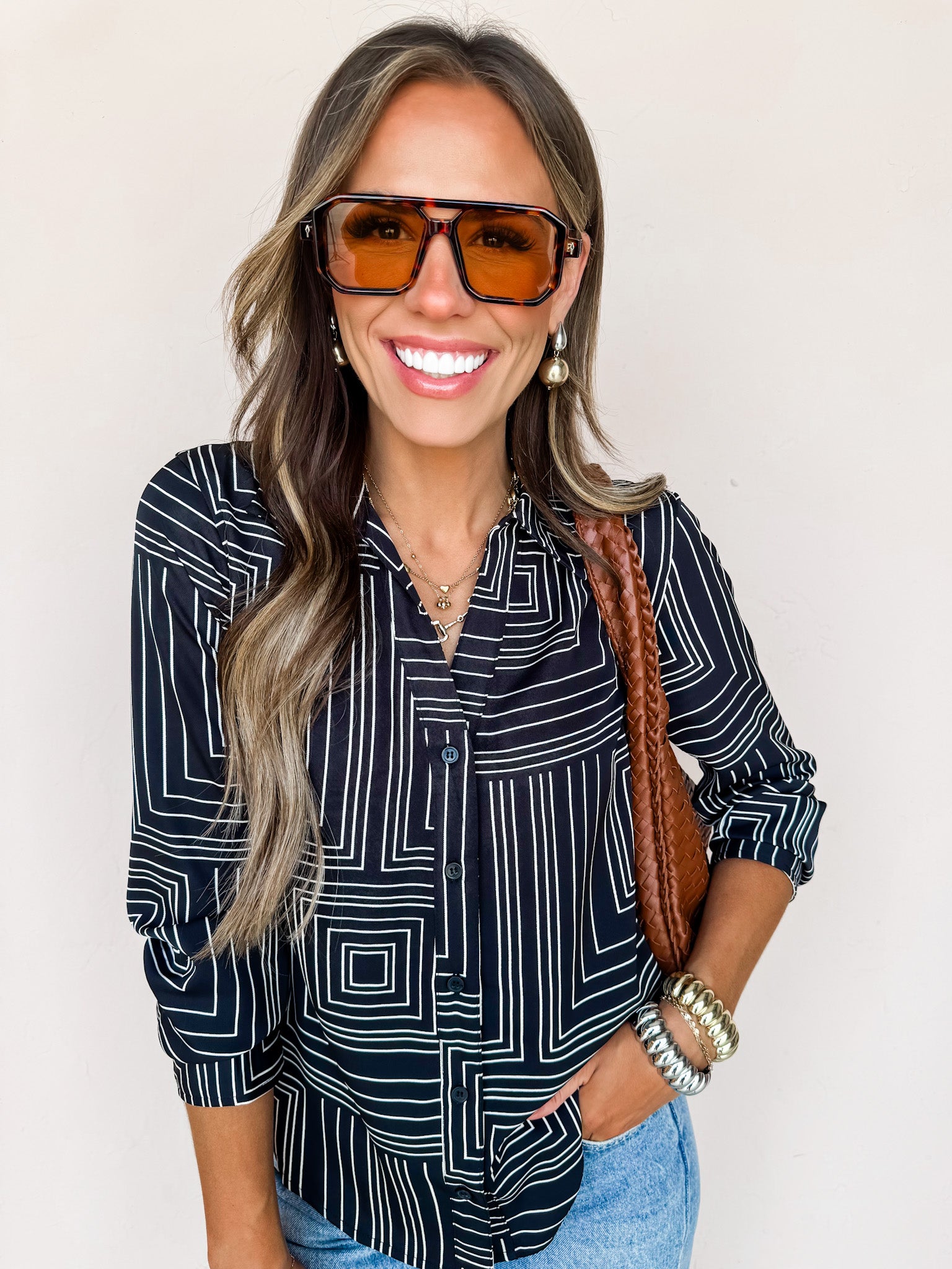 Vibing In Style Printed Button Front Top