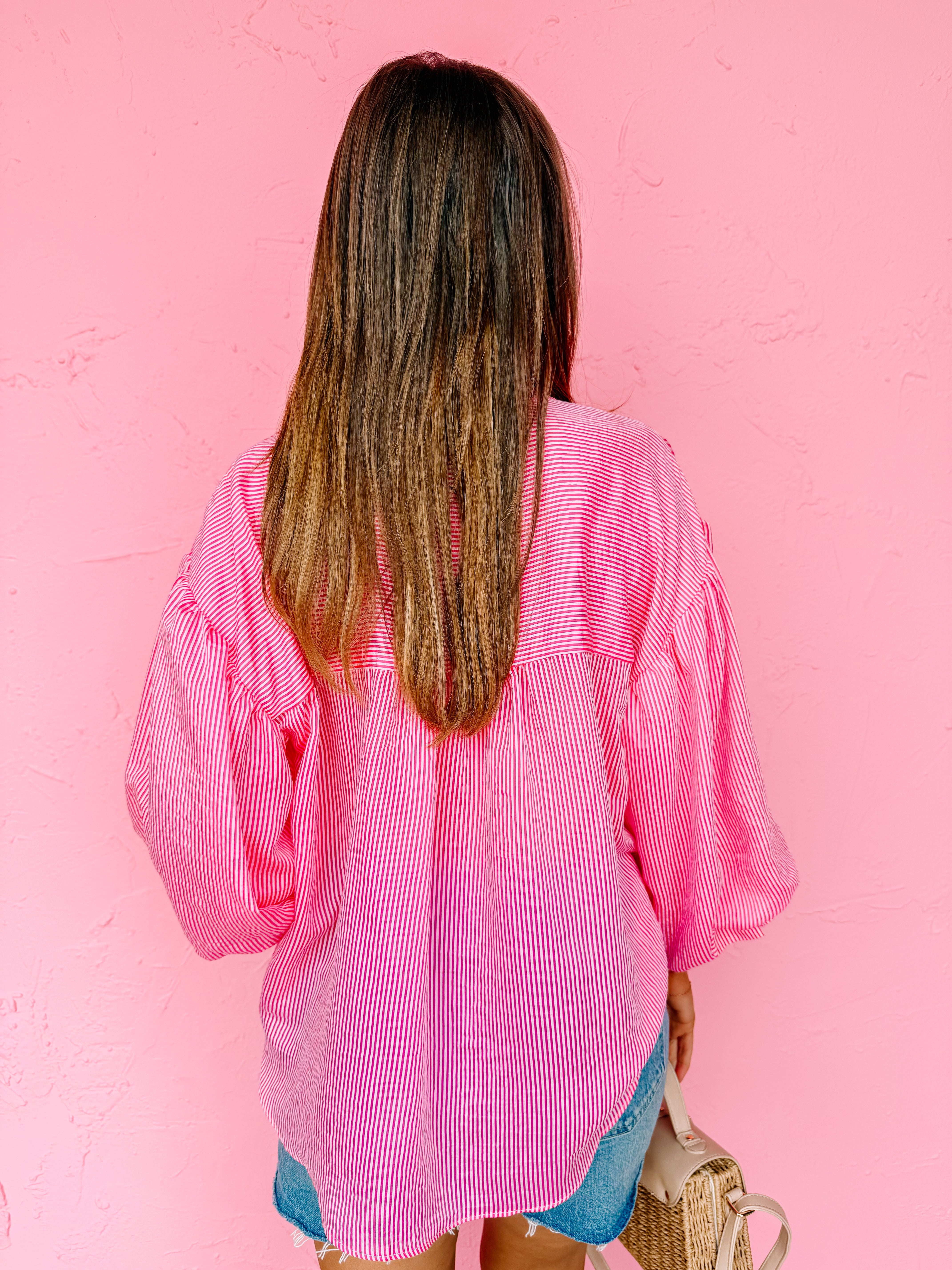 Vickie Pinstripe Bubble Sleeve Blouse