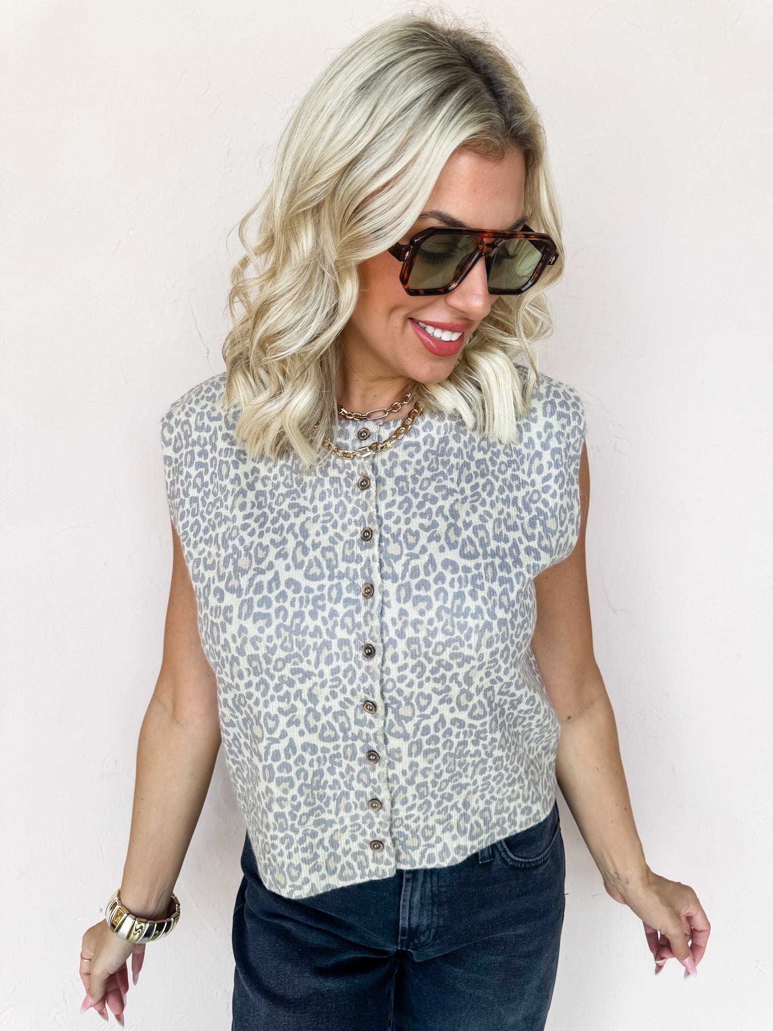 Mode Leopard Button Front Sweater