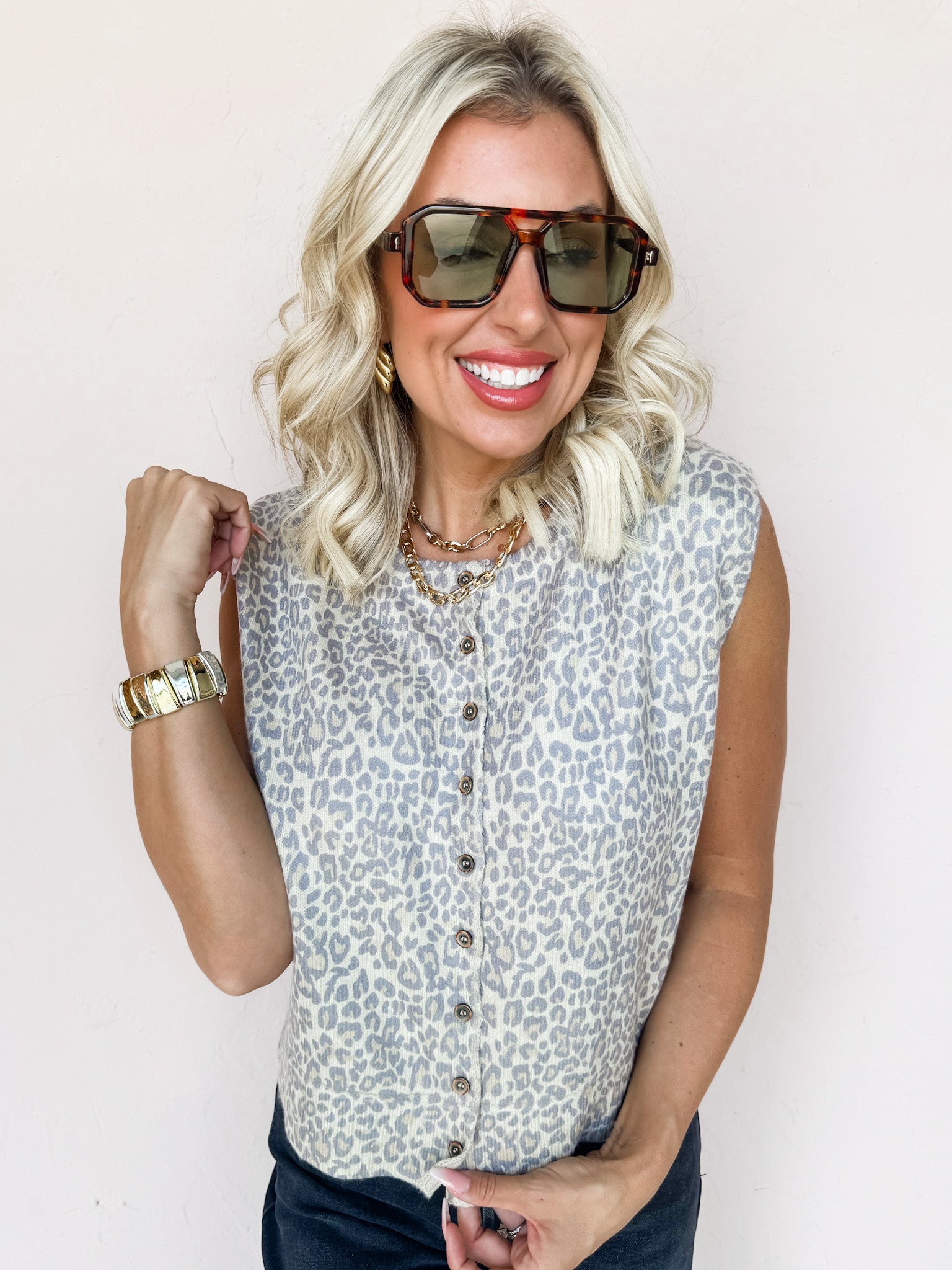 Mode Leopard Button Front Sweater