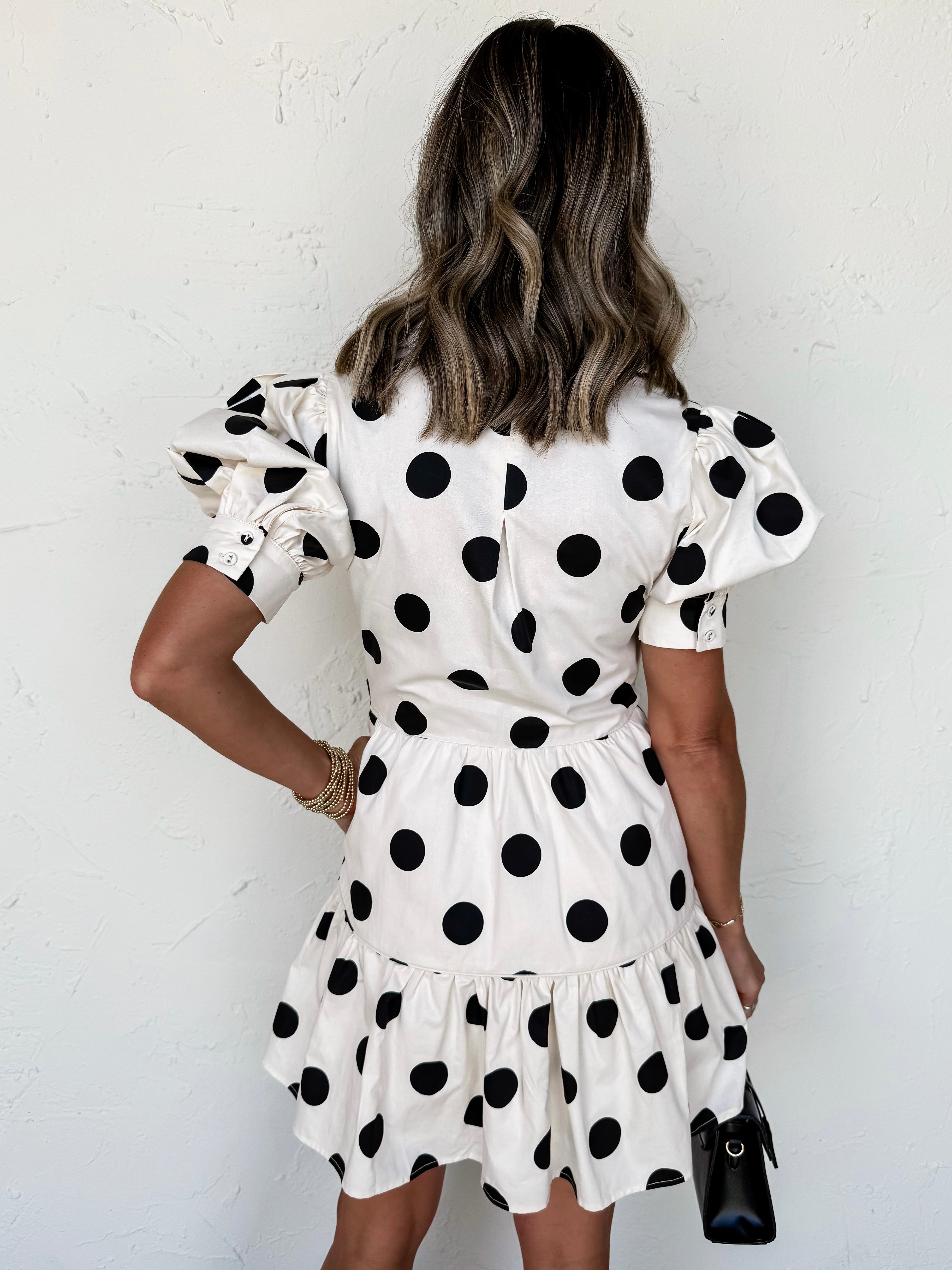 Vintage Inspiration Front Bow Polka Dot Poplin Mini Dress