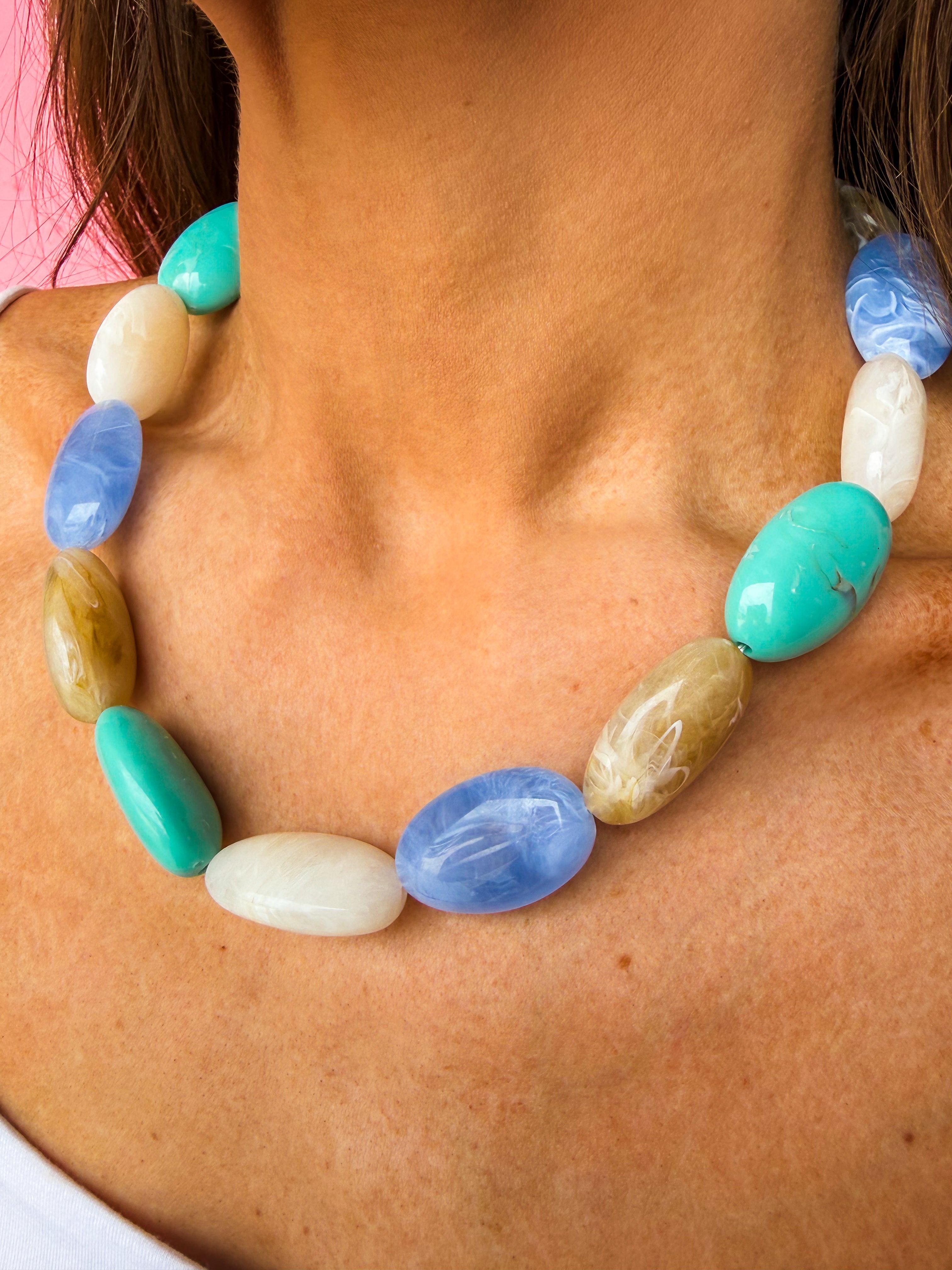 Vivie Multi Stone Beaded Necklace-Light Blue