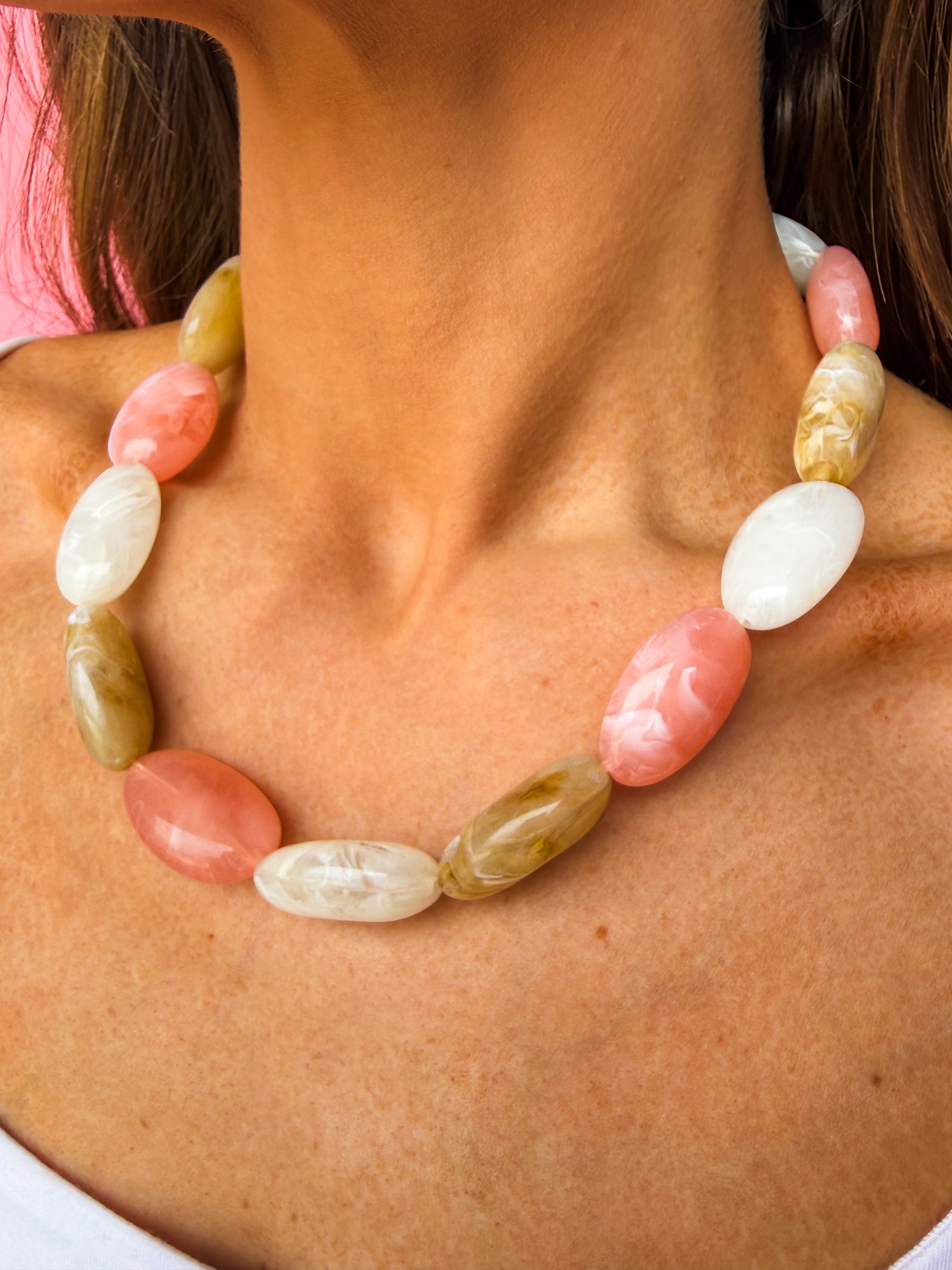 Vivie Multi Stone Beaded Necklace-Rose