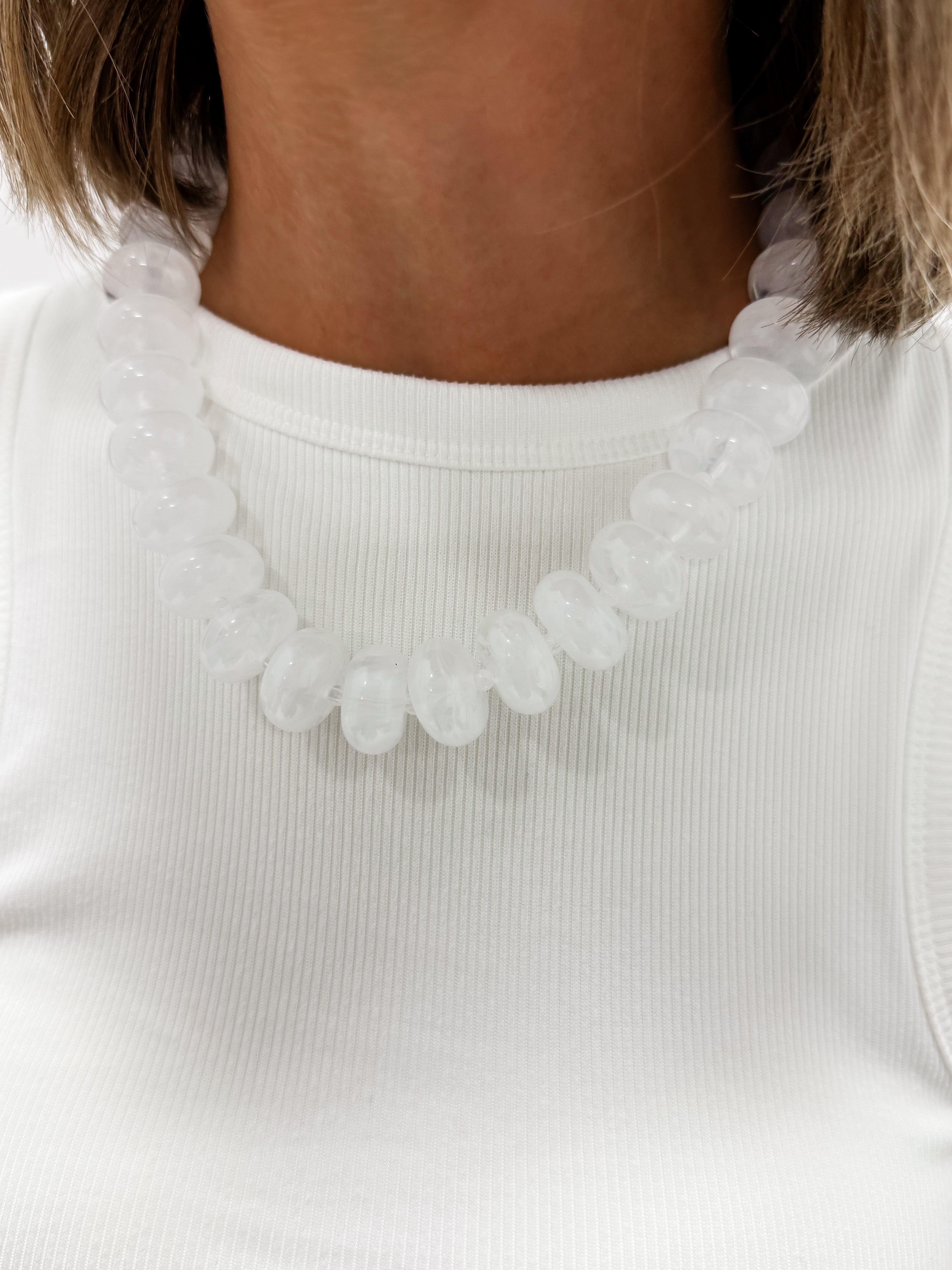 Wendee Chunky Solid Beaded Necklace-White