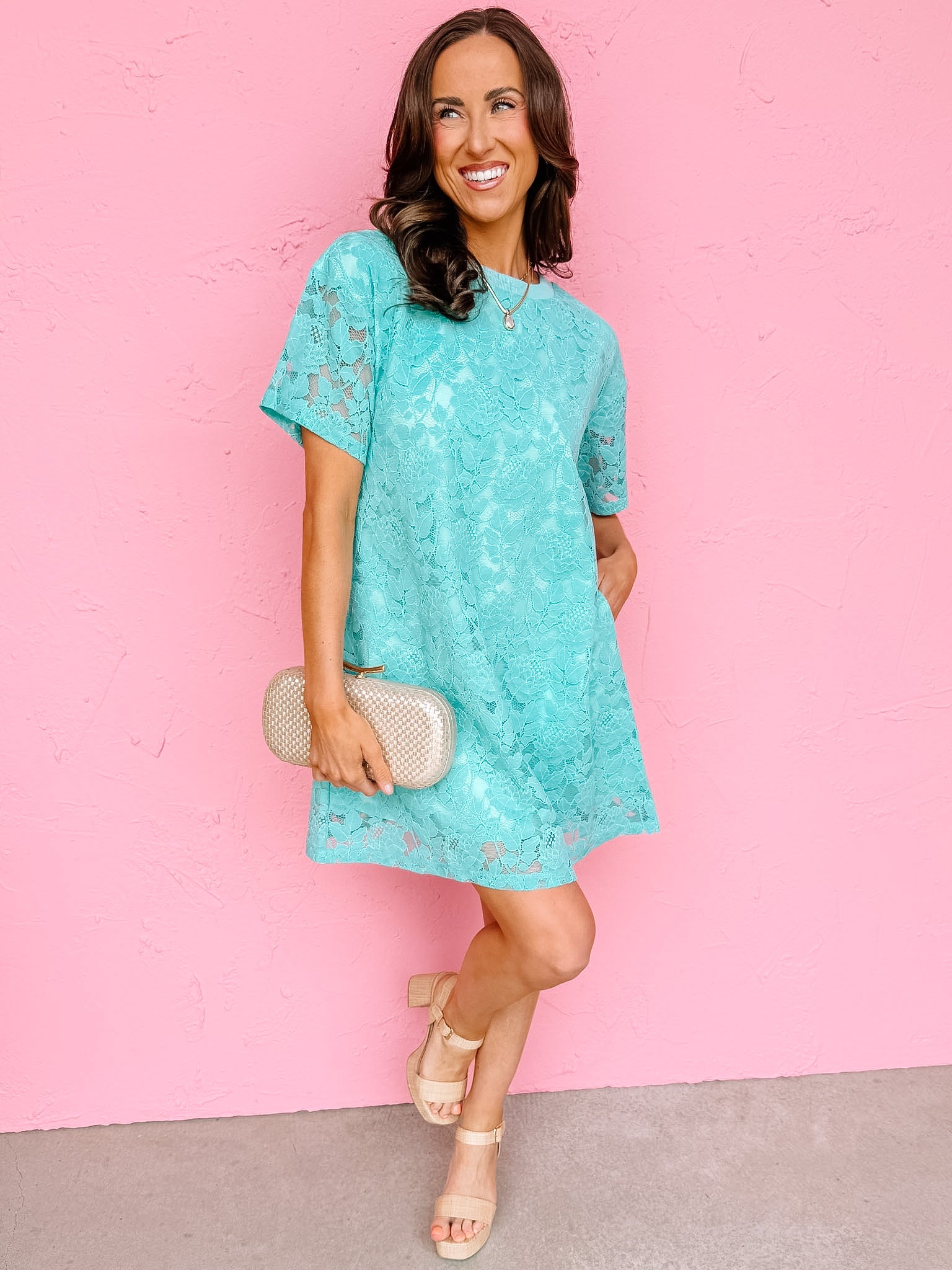 Winsome Floral Lace Mini-Turquoise