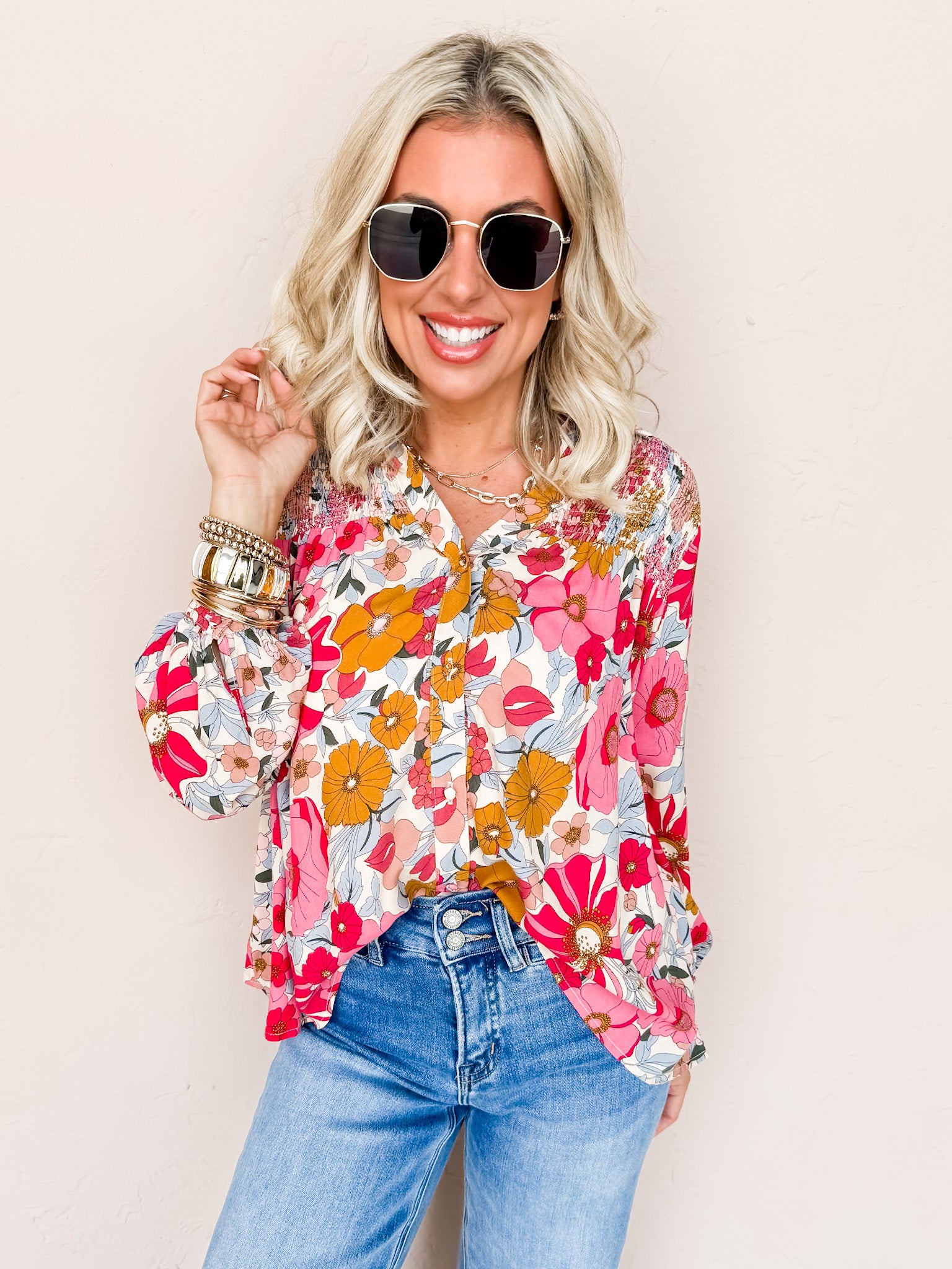 Wonderful Day Floral Button Front Top