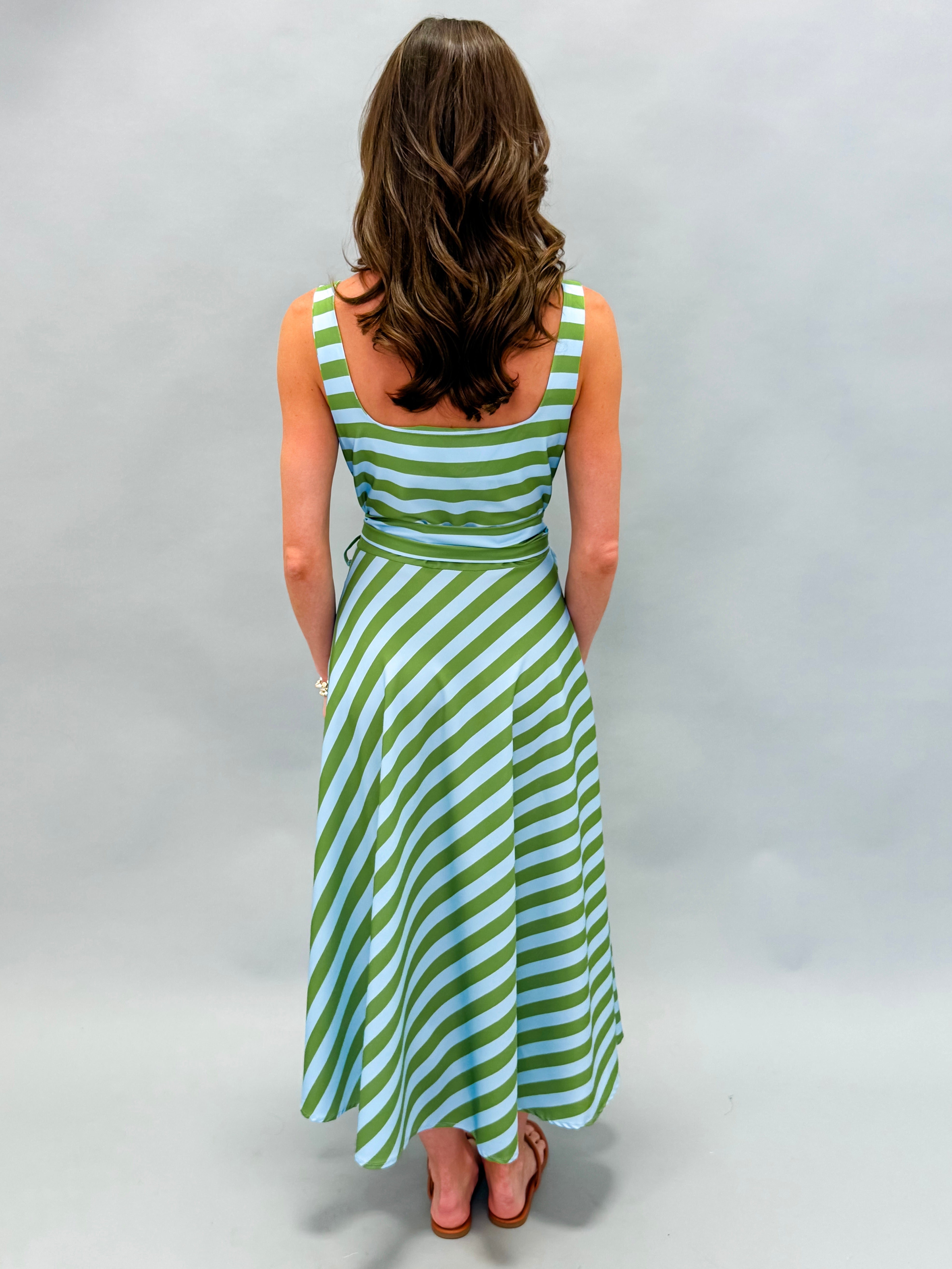 Yara Striped Belted Midi Dress