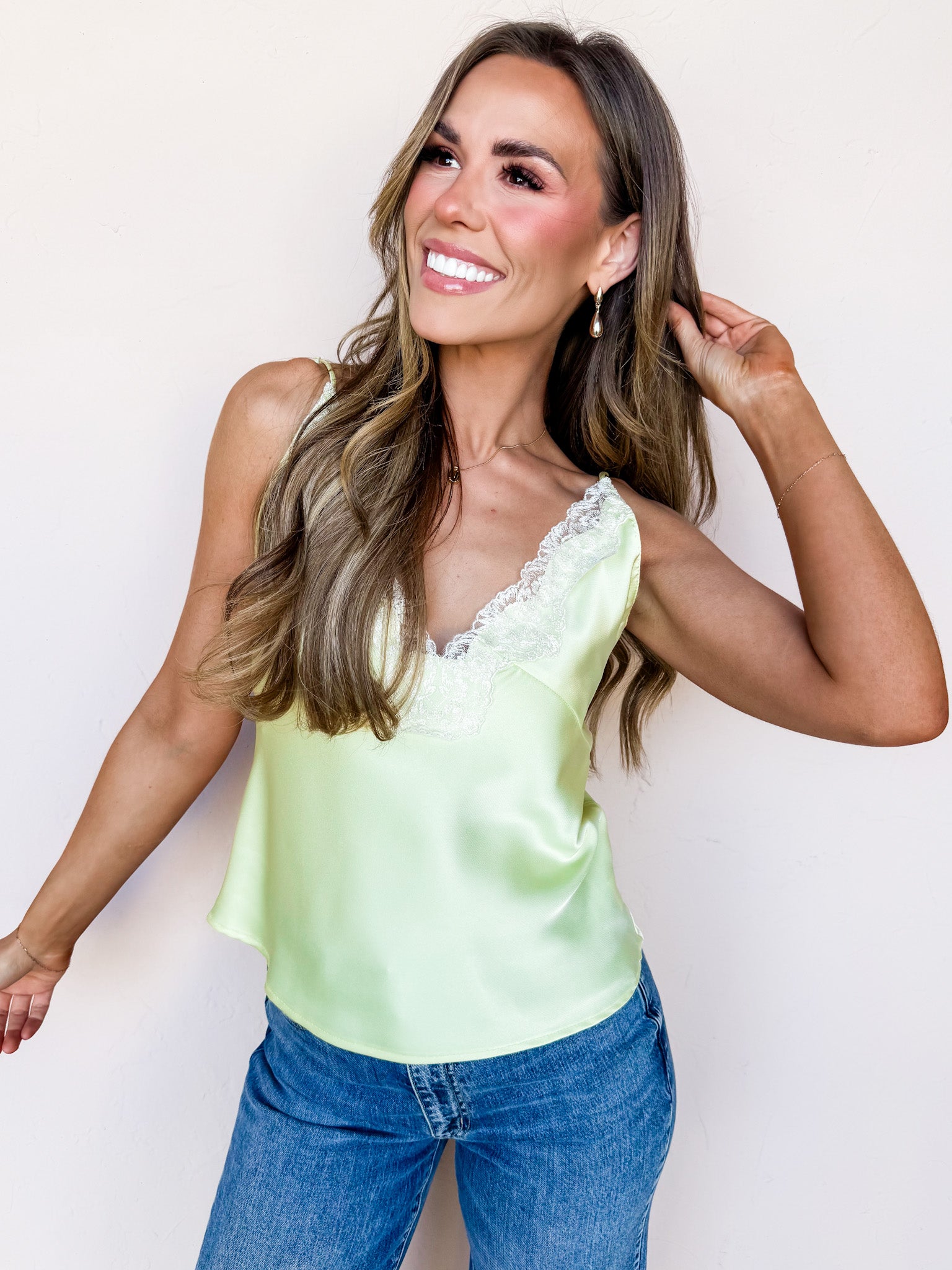 Jane Lace Trim Satin Cami-Yellow