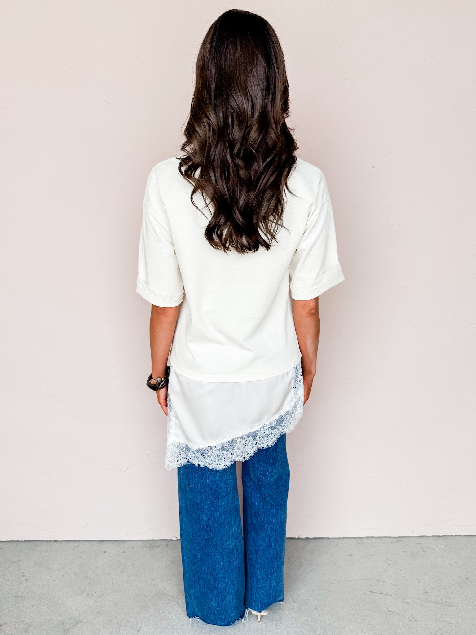 Monroe Asymmetric Lace Trim Top-Off White