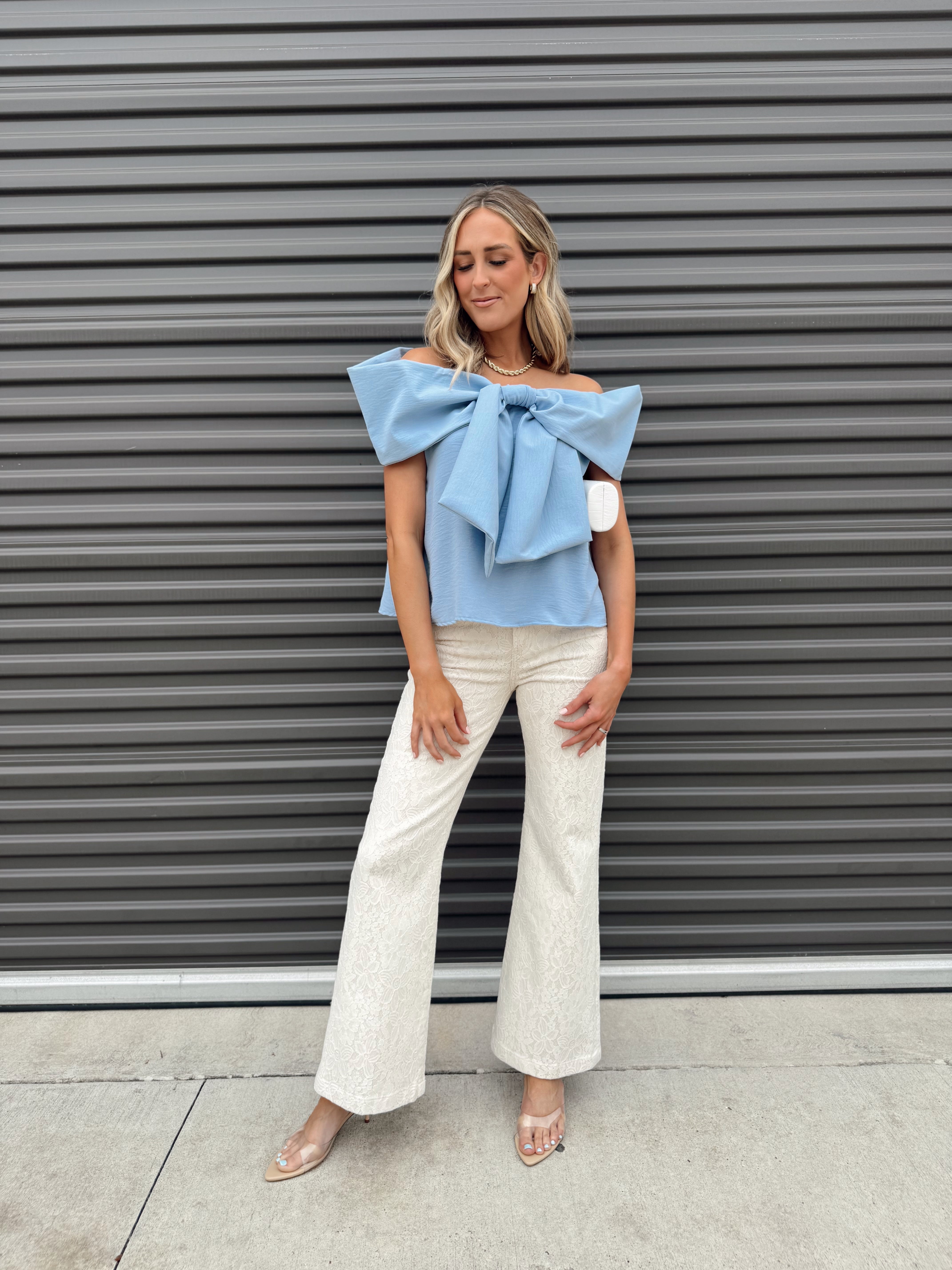 The Mikaela Bow Top-Blue - Made in USA