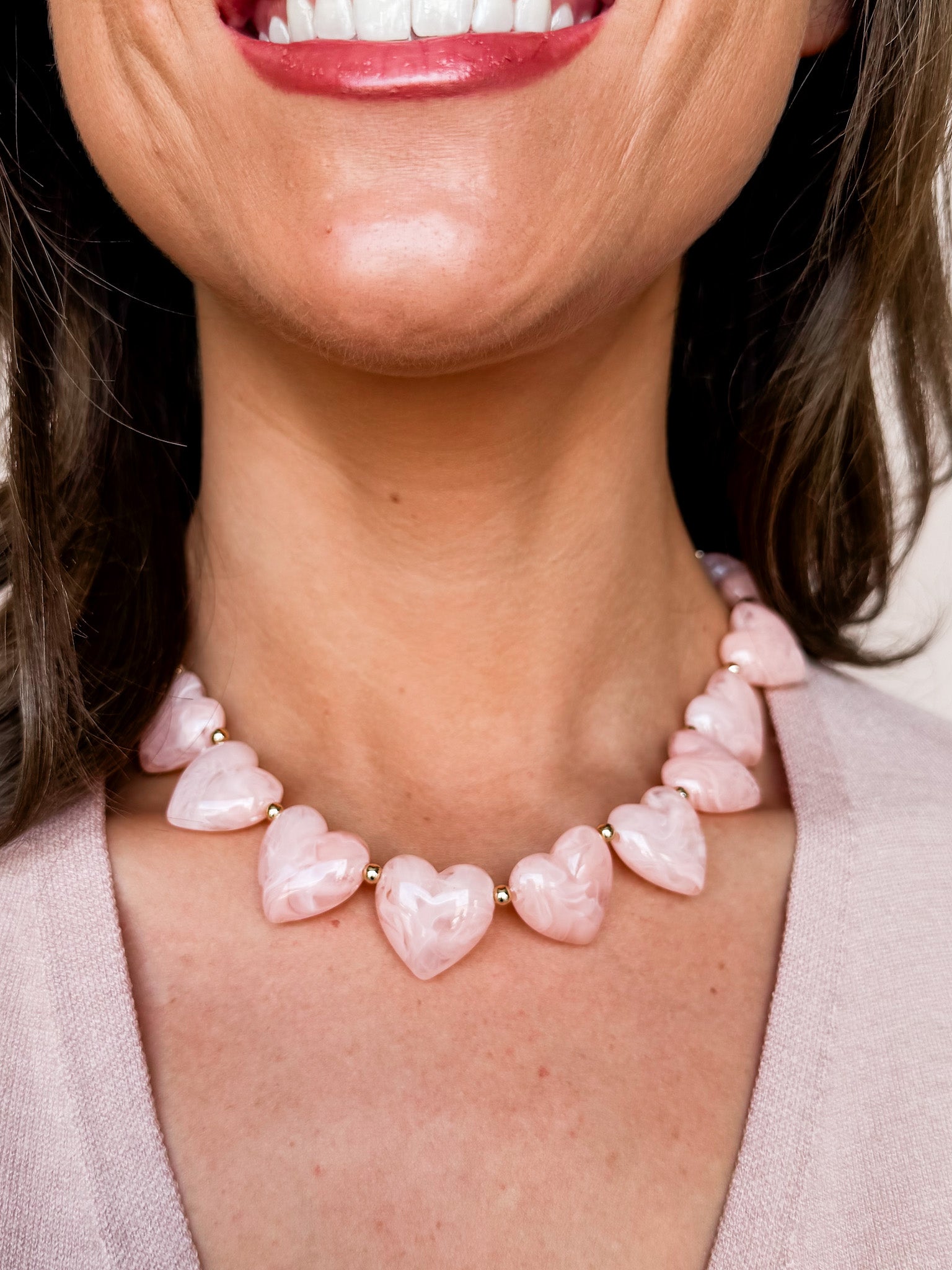 Heart Crush Beaded Necklace-Light Pink